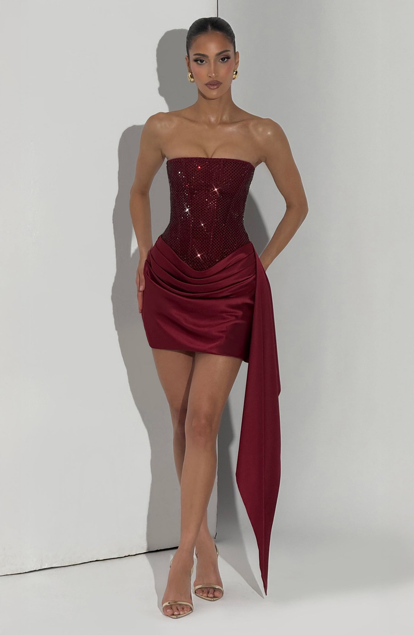 Abanoz Mini Elbise - Bordo