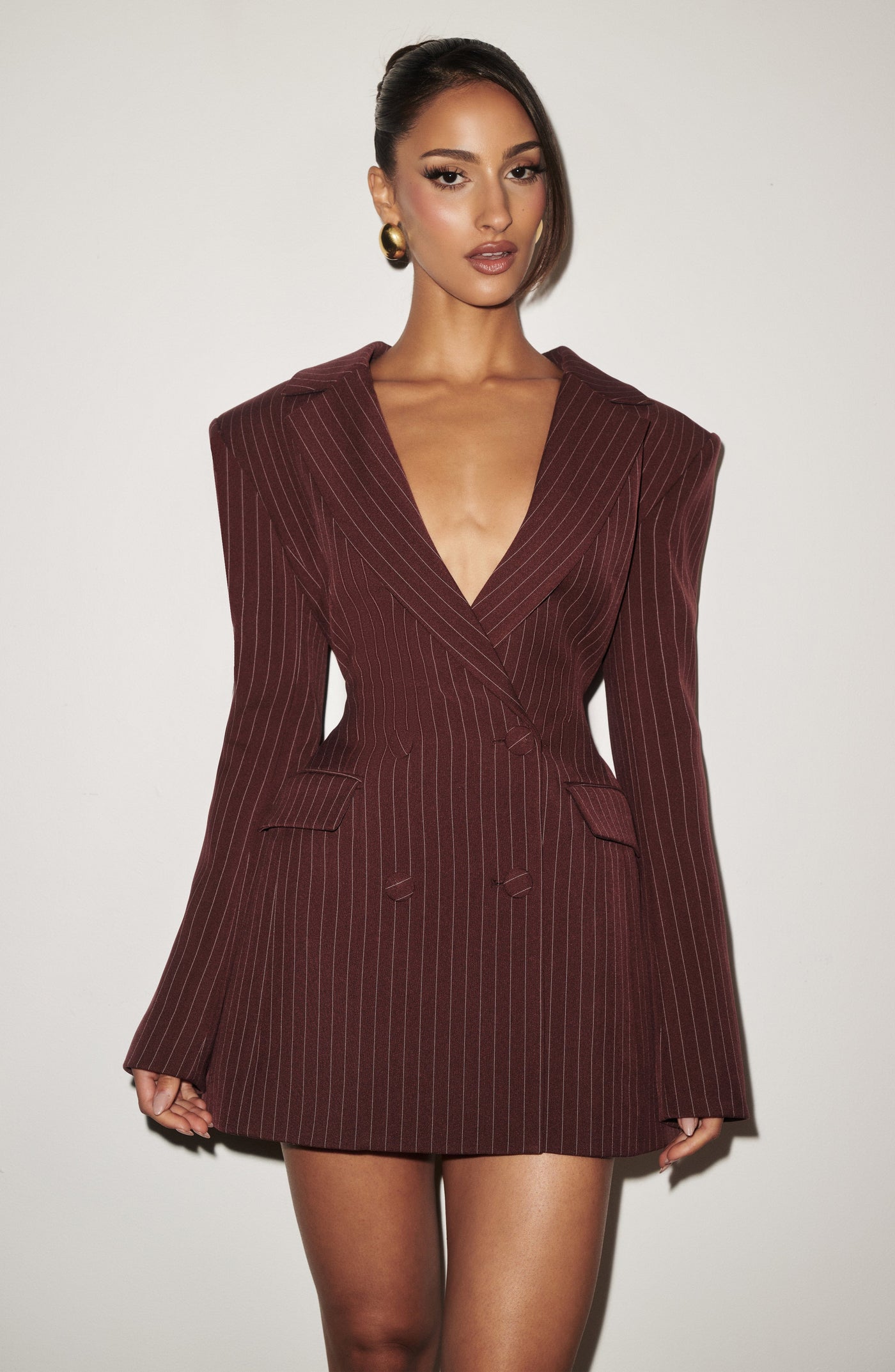 Elvira Mini Elbise - Bordo Çizgili