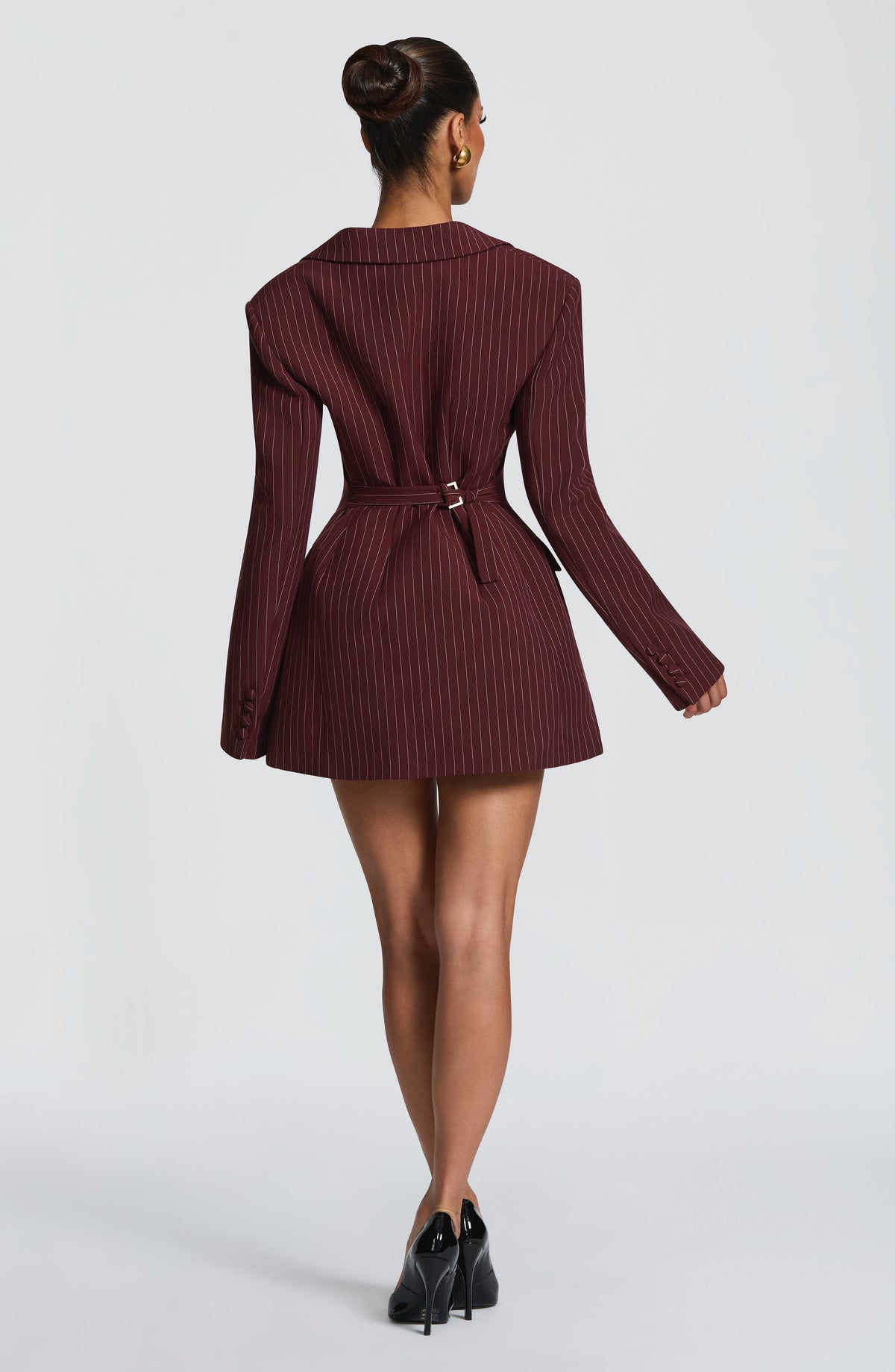 Elvira Mini Elbise - Bordo Çizgili