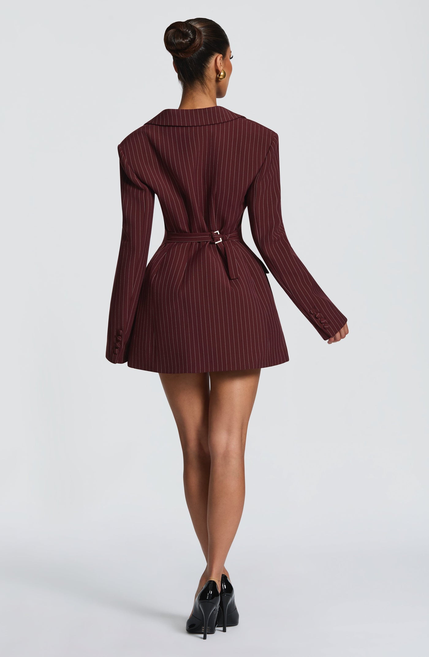 Elvira Mini Elbise - Bordo Çizgili