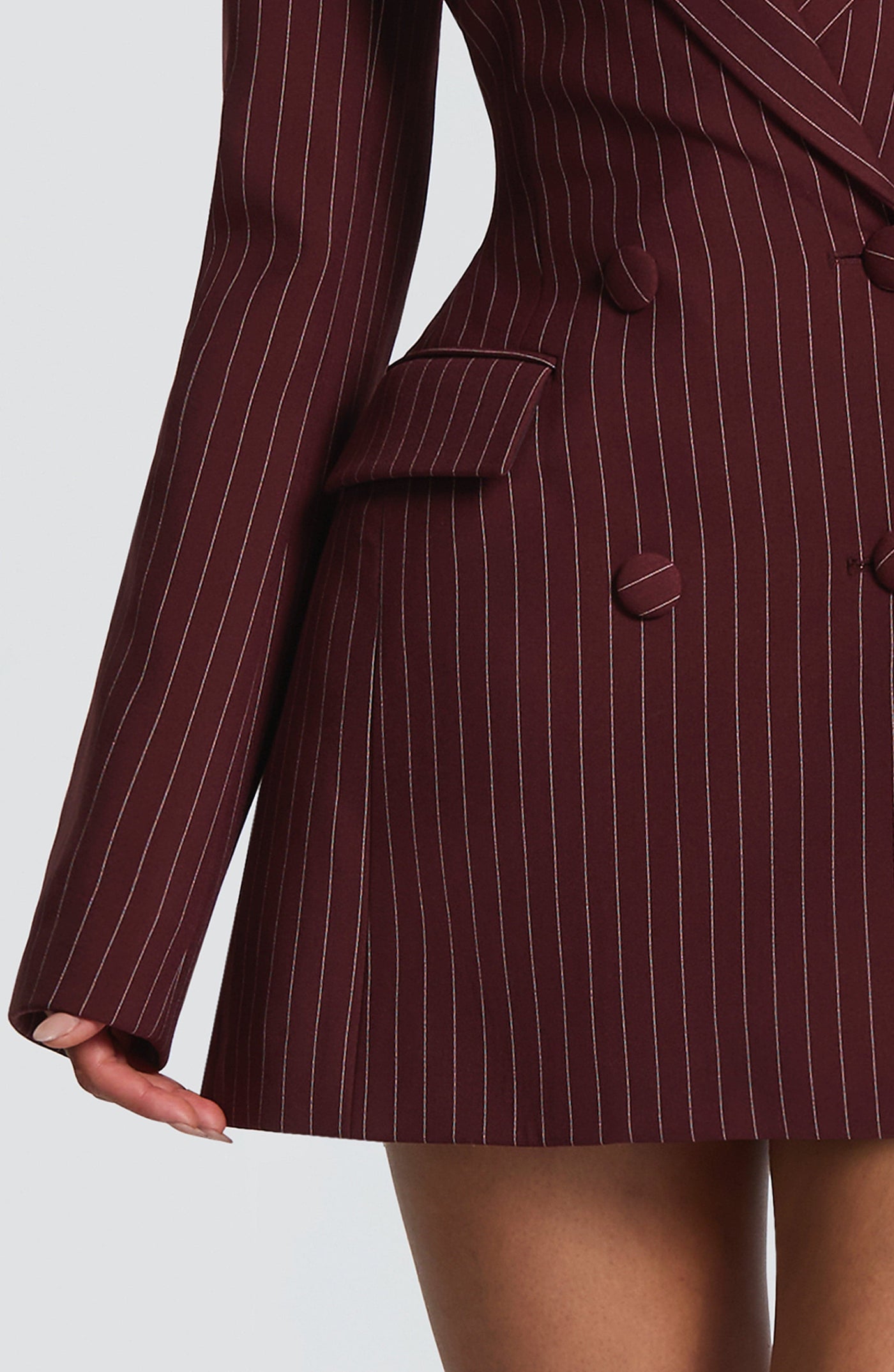 Elvira Mini Elbise - Bordo Çizgili