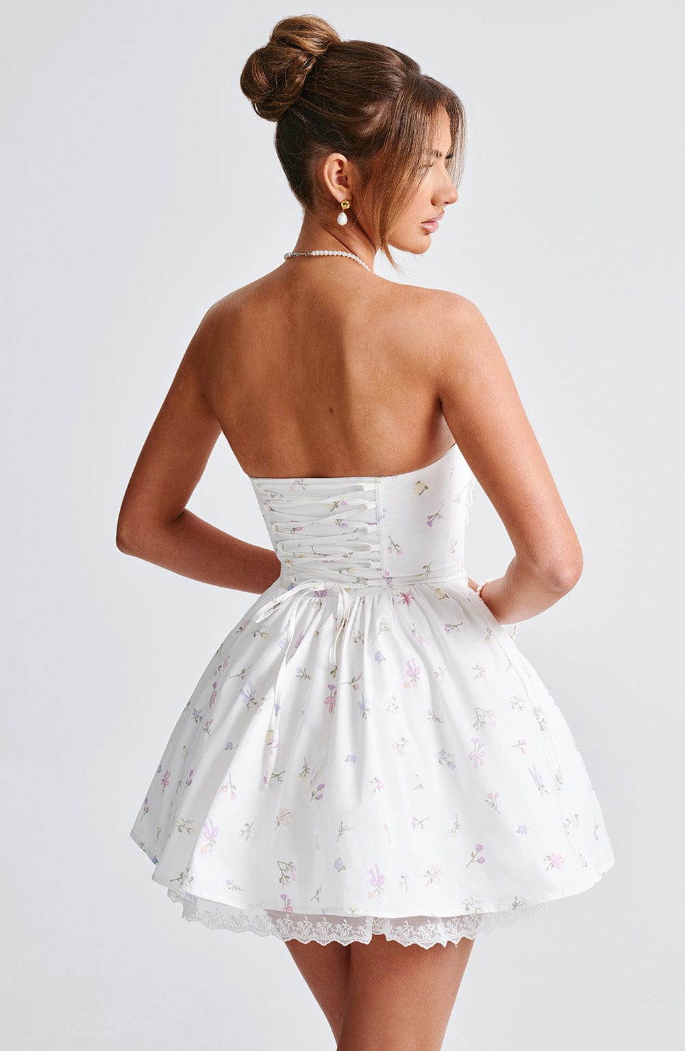 Evie Mini Elbise - Beyaz Çok Renkli Çiçek Desenli