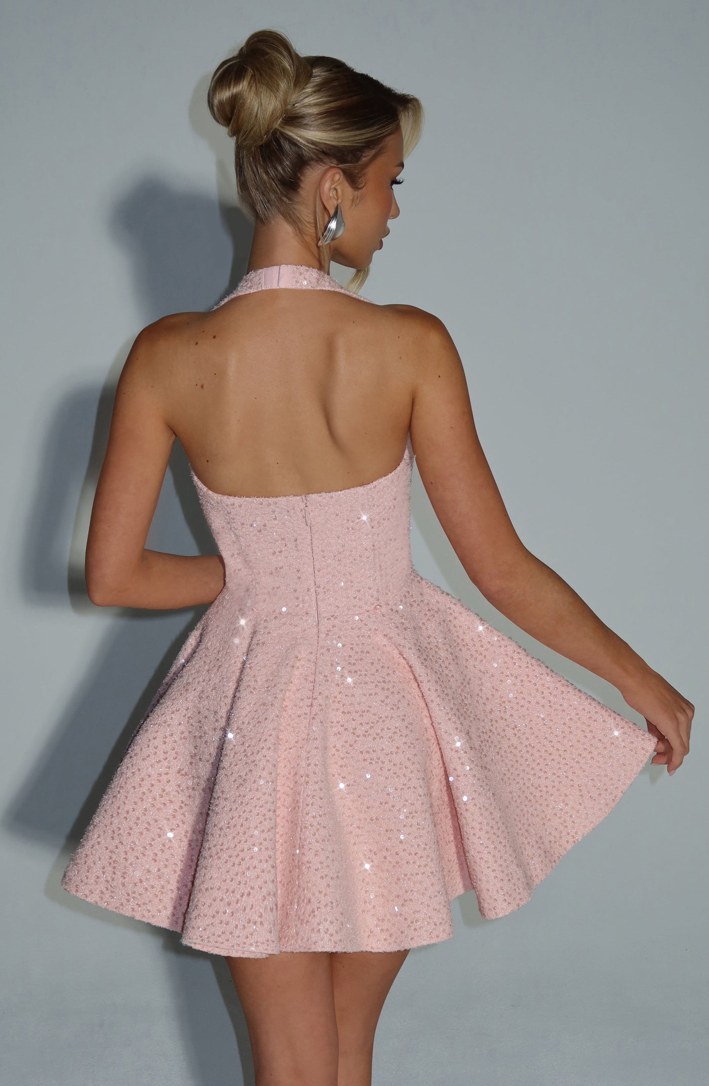 Georgette Mini Elbise - Pudra Pembesi
