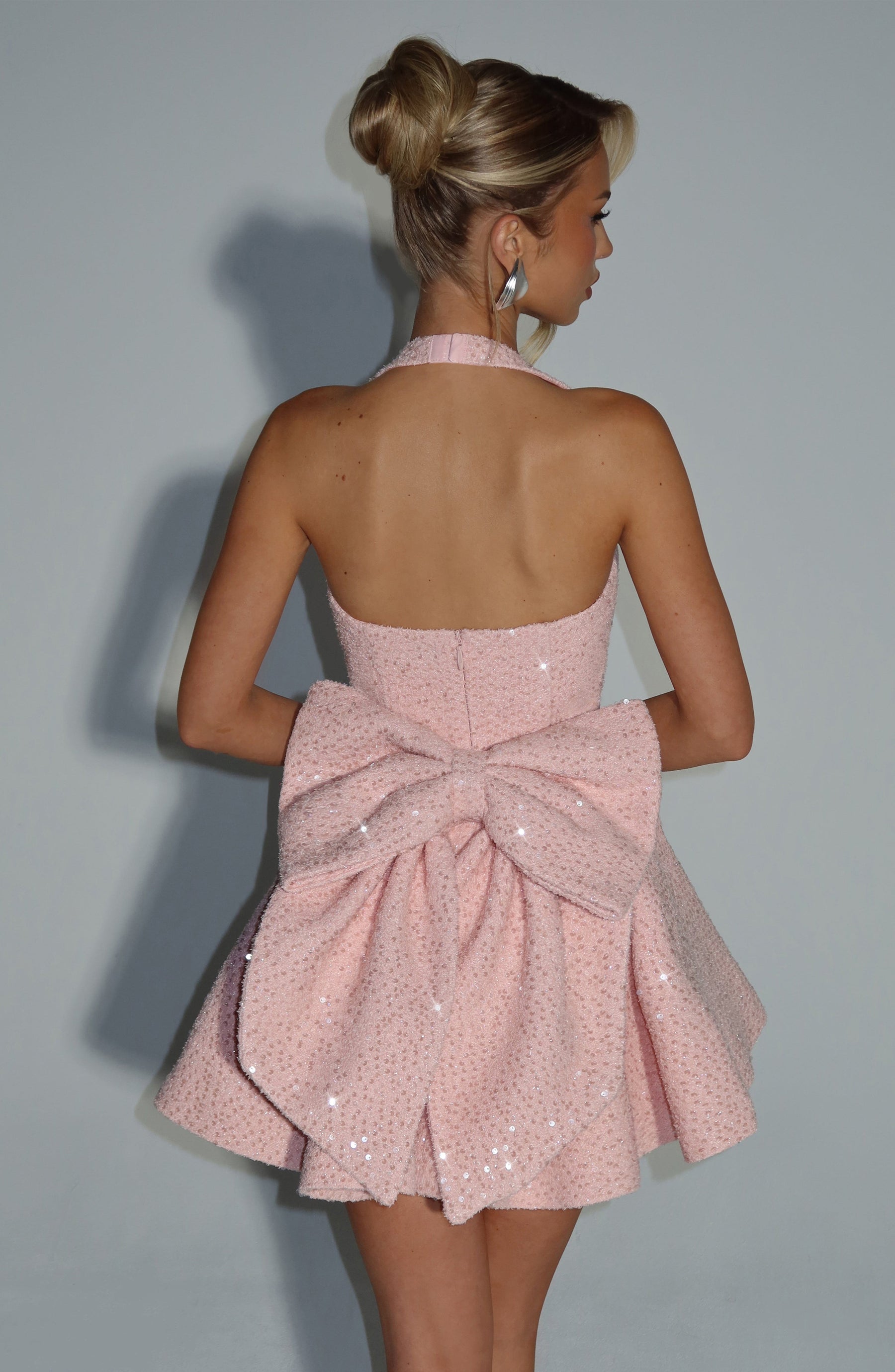 Georgette Mini Elbise - Pudra Pembesi