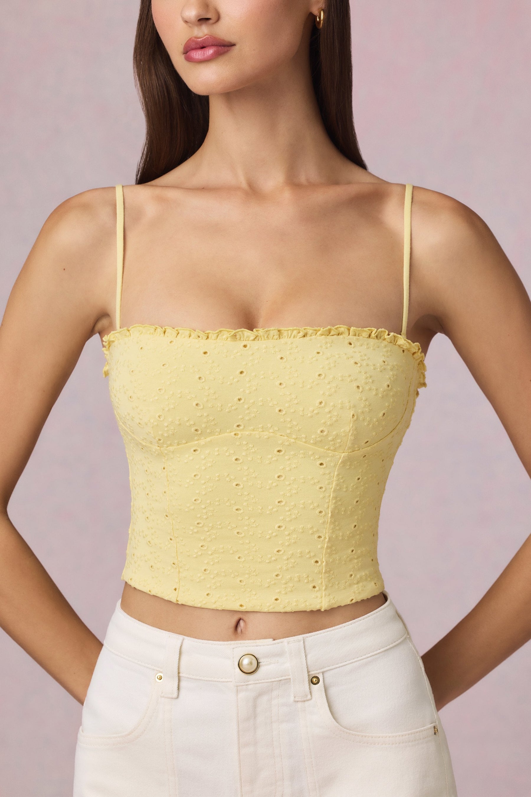 Modal Broderie Anglaise Limon Sarısı Kaşkorse Üst