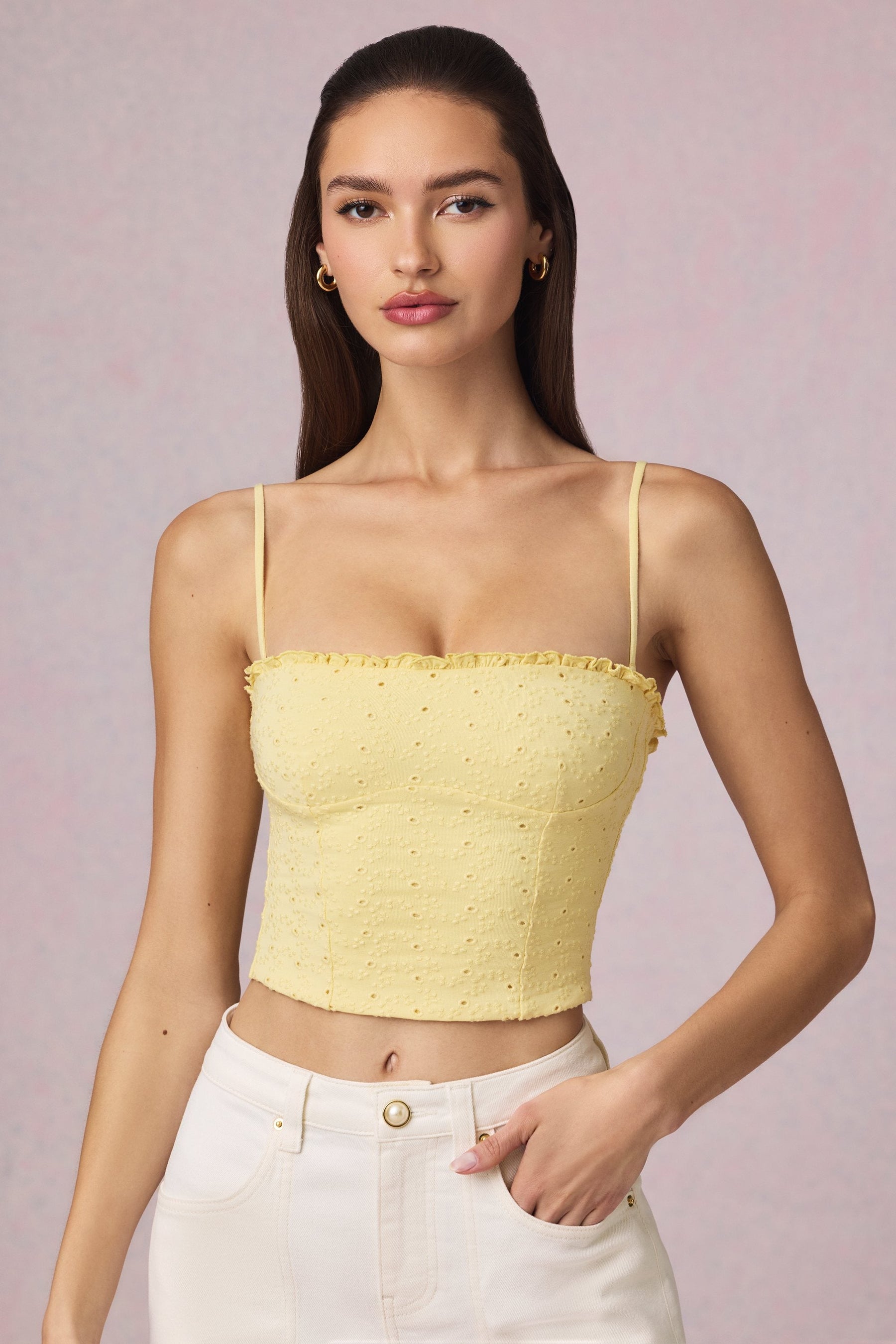Modal Broderie Anglaise Limon Sarısı Kaşkorse Üst