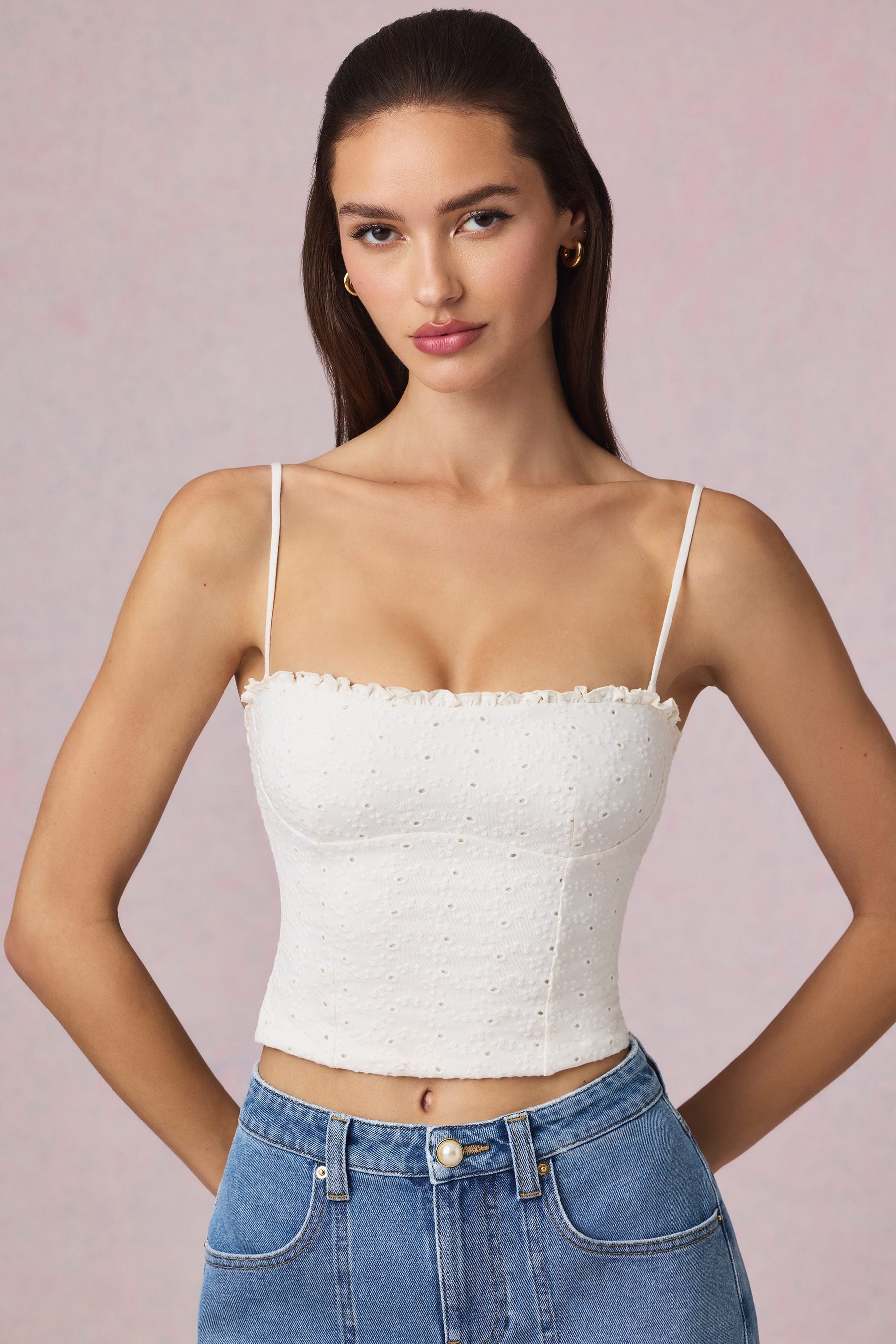 Modal Broderie Anglaise Beyaz Kaşkorse Üst