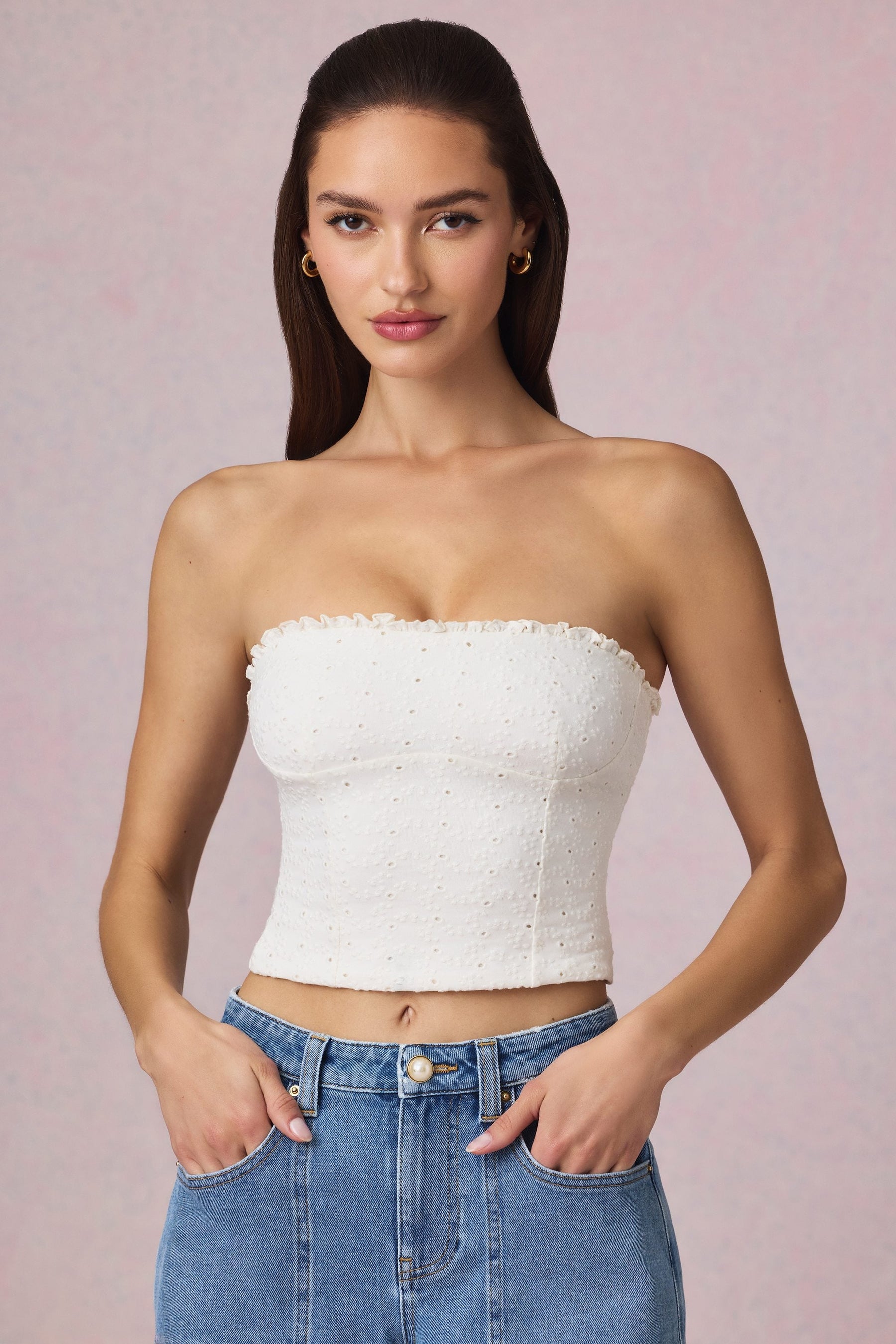 Modal Broderie Anglaise Beyaz Kaşkorse Üst