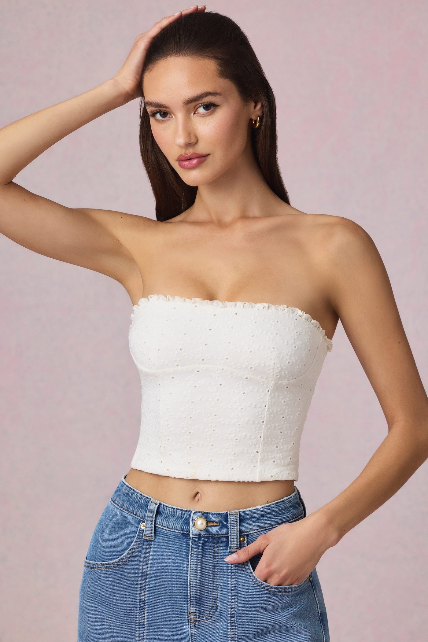 Modal Broderie Anglaise Beyaz Kaşkorse Üst