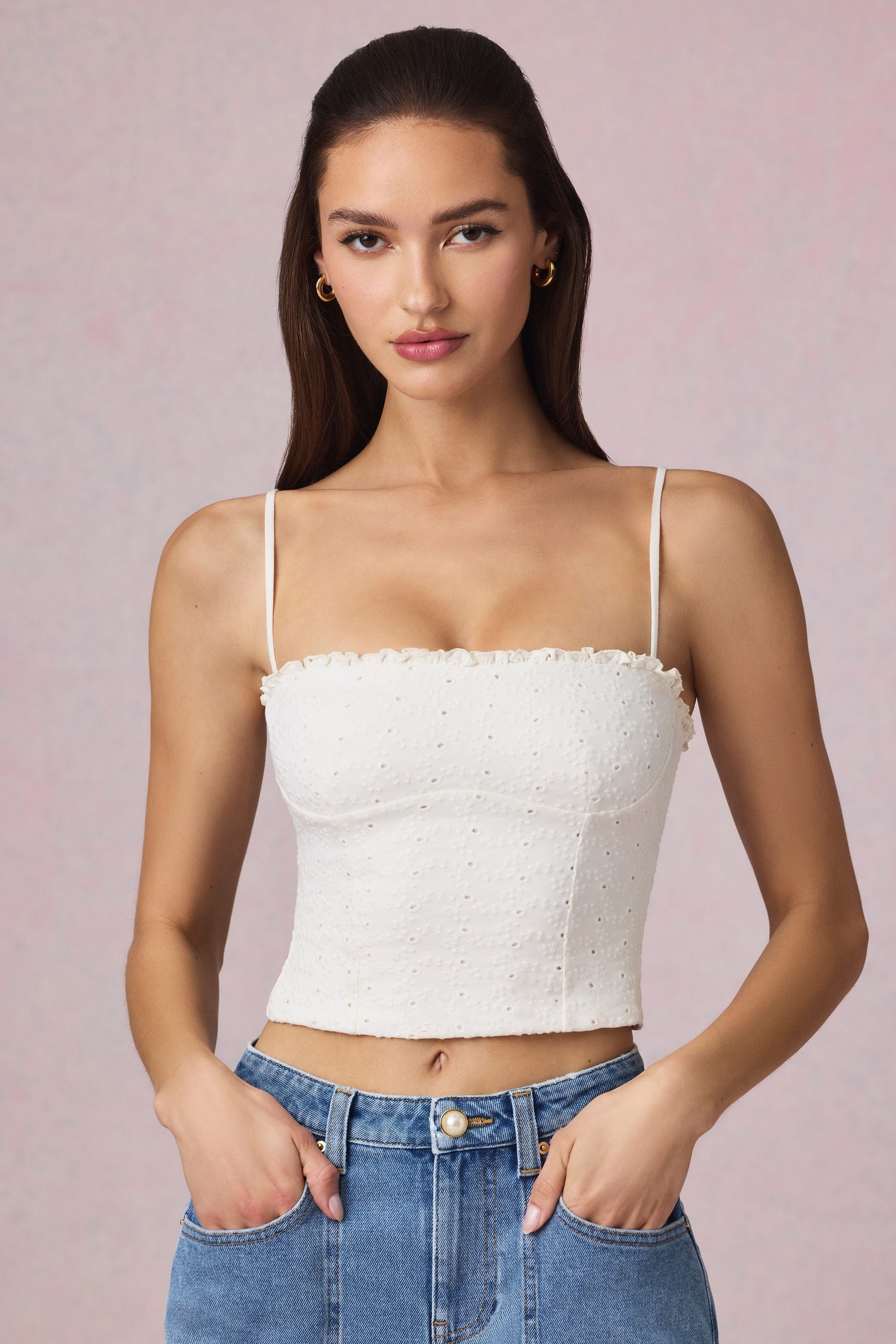 Modal Broderie Anglaise Beyaz Kaşkorse Üst