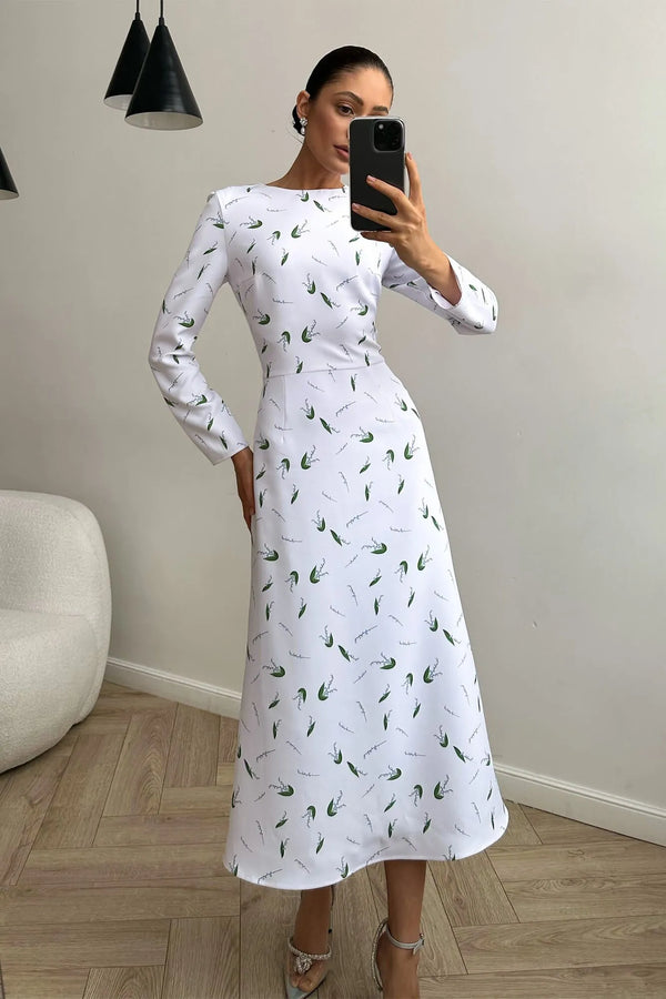 Godet Silhouette Uzun Kollu Midi Elbise