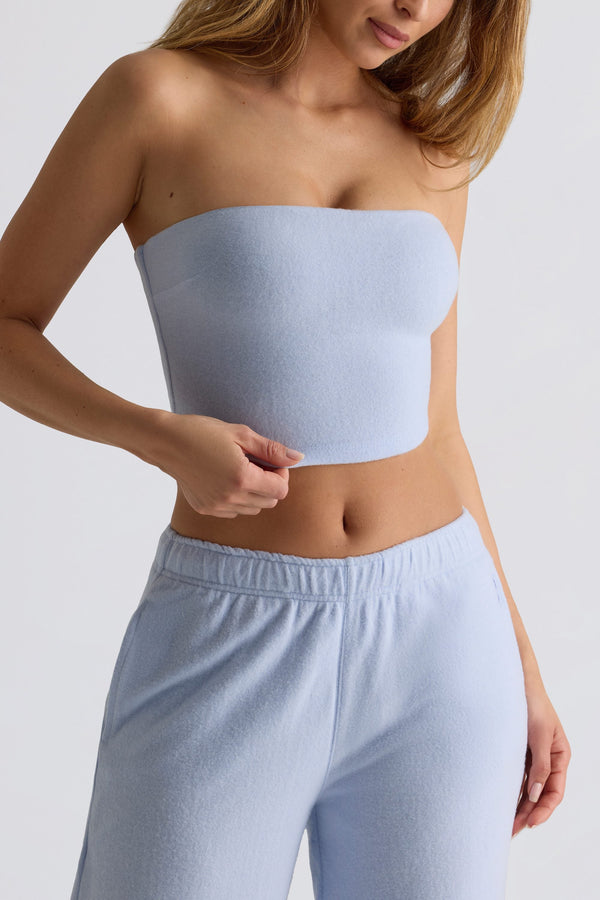 Yumuşak Mavi Fırçalanmış Jersey Bandeau Üst
