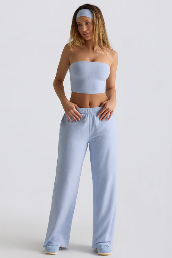 Yumuşak Mavi Fırçalanmış Jersey Geniş Paçalı Jogger Pantolon