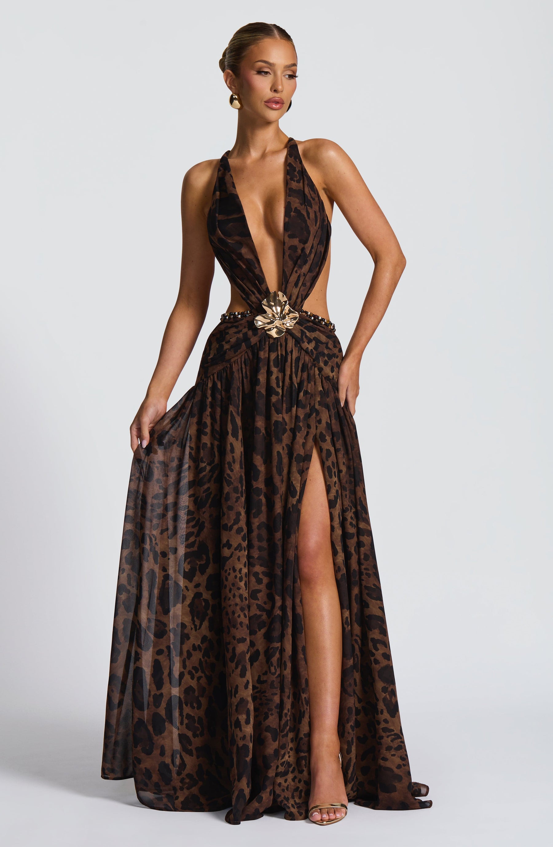 Indianna Maxi Elbise - Leopar Desenli
