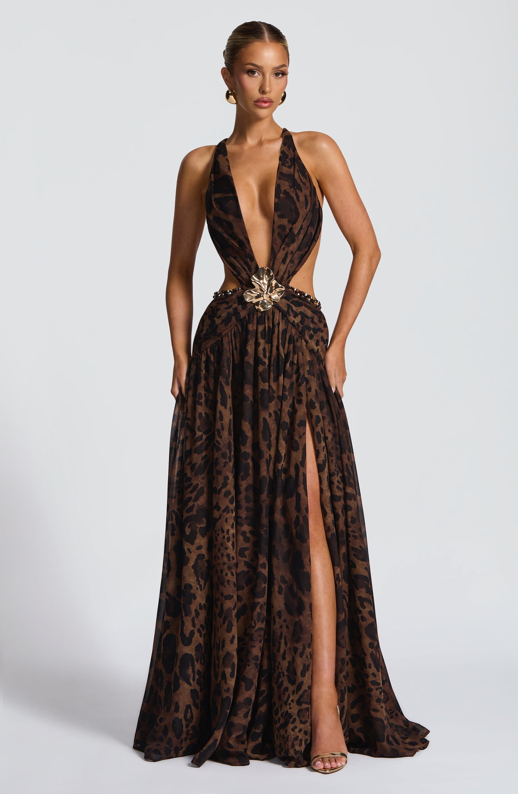 Indianna Maxi Elbise - Leopar Desenli