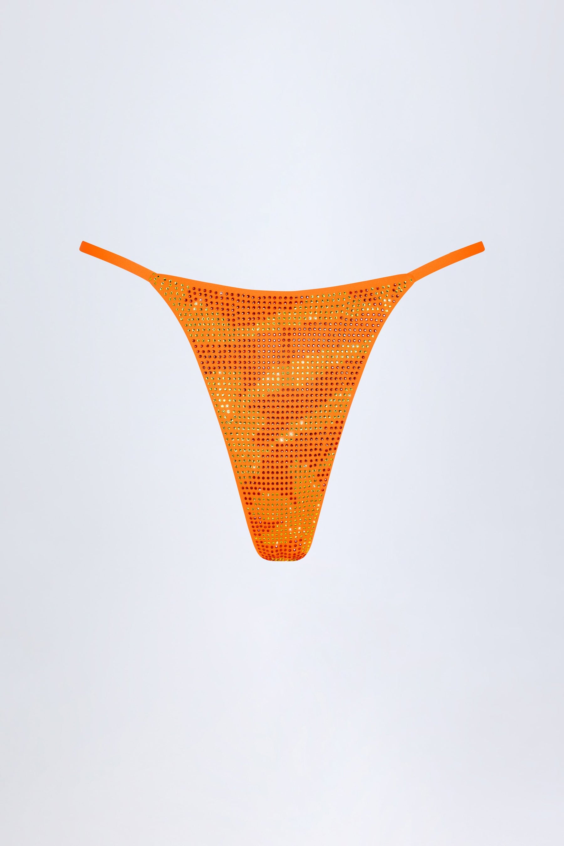 Turuncu Tropikal Desenli İşlemeli Tanga Bikini Altı