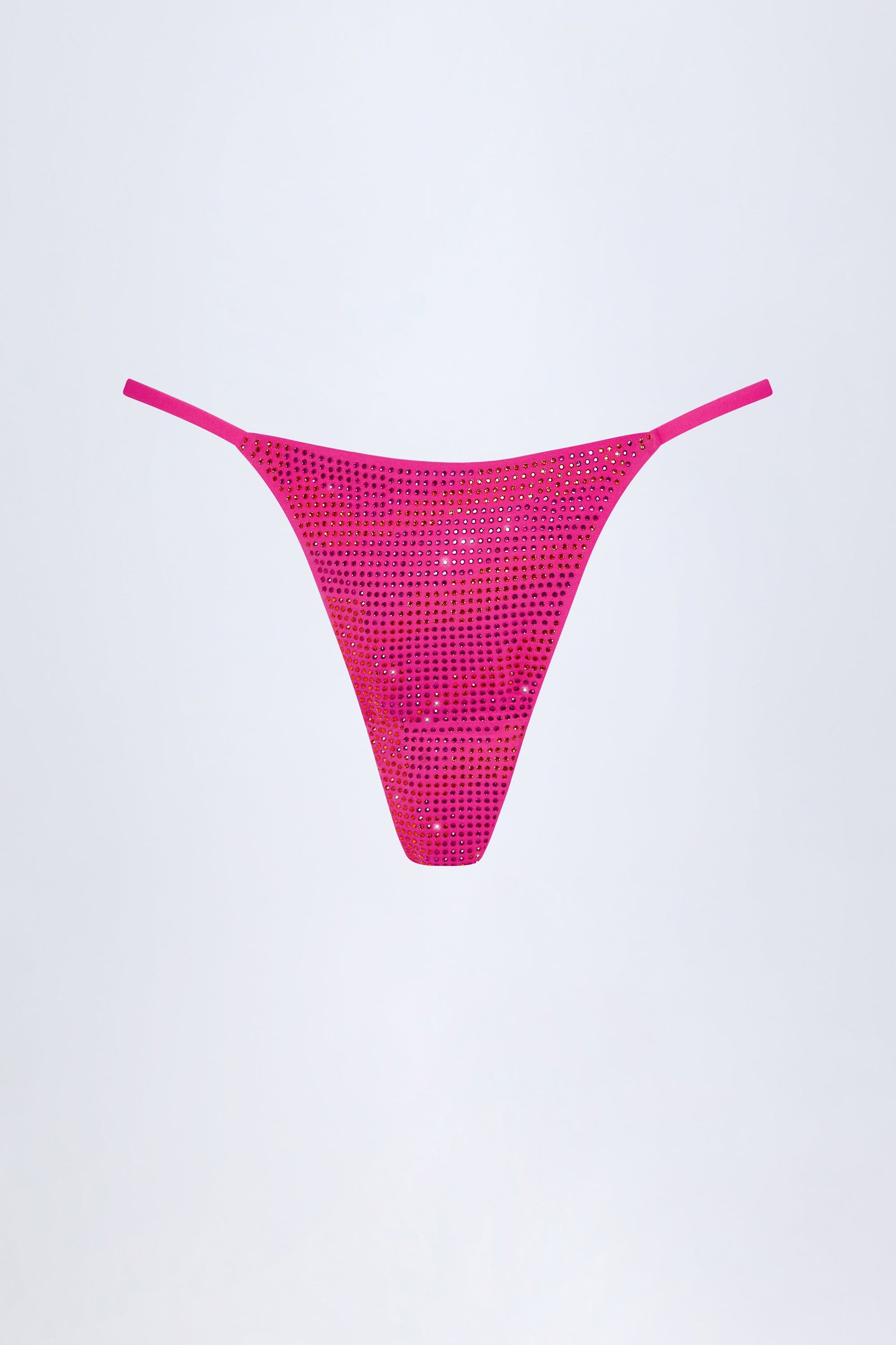 Pembe Tropikal Desenli İşlemeli Tanga Bikini Altı