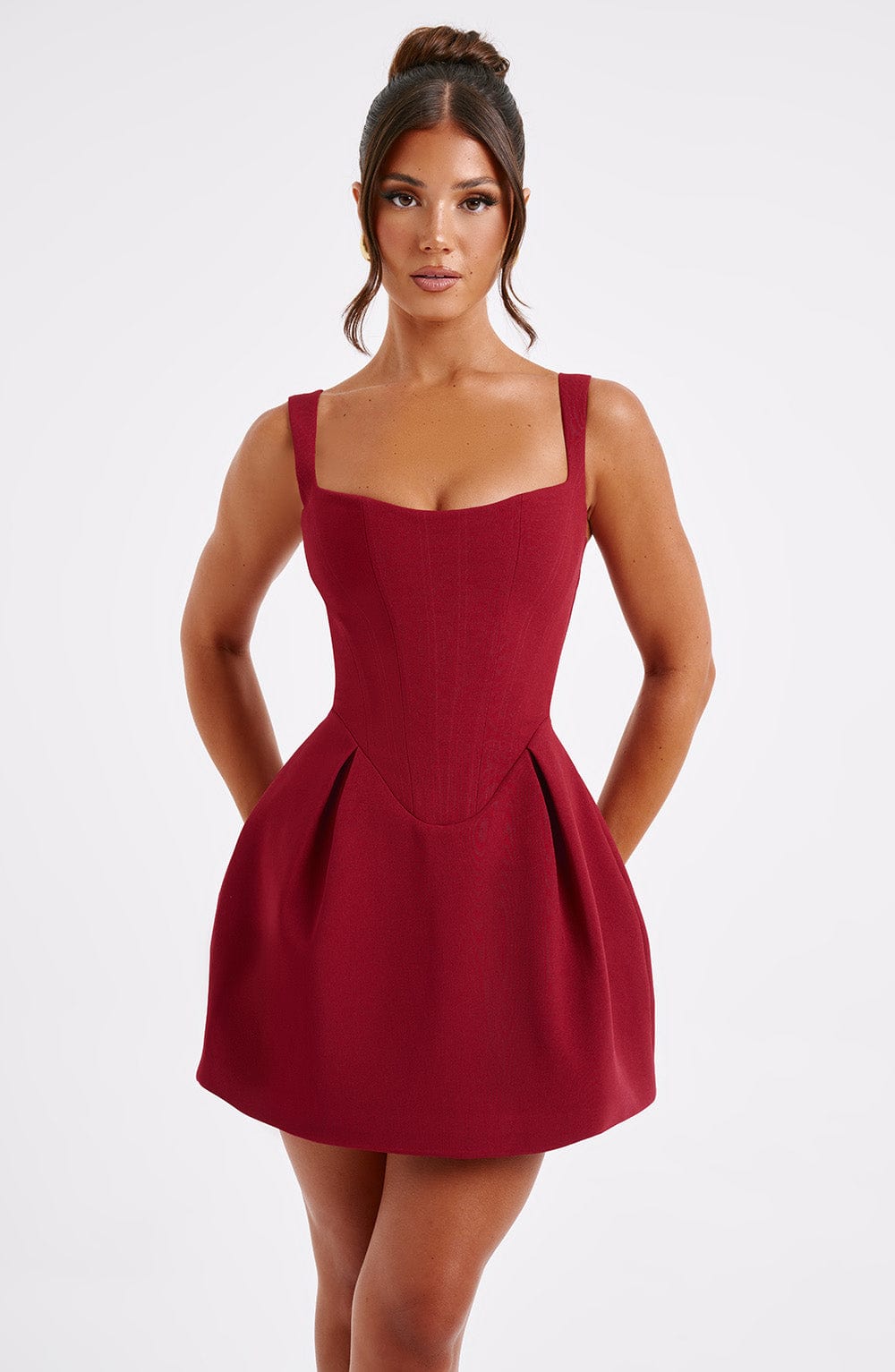 Janiyah Mini Elbise - Şarap Rengi