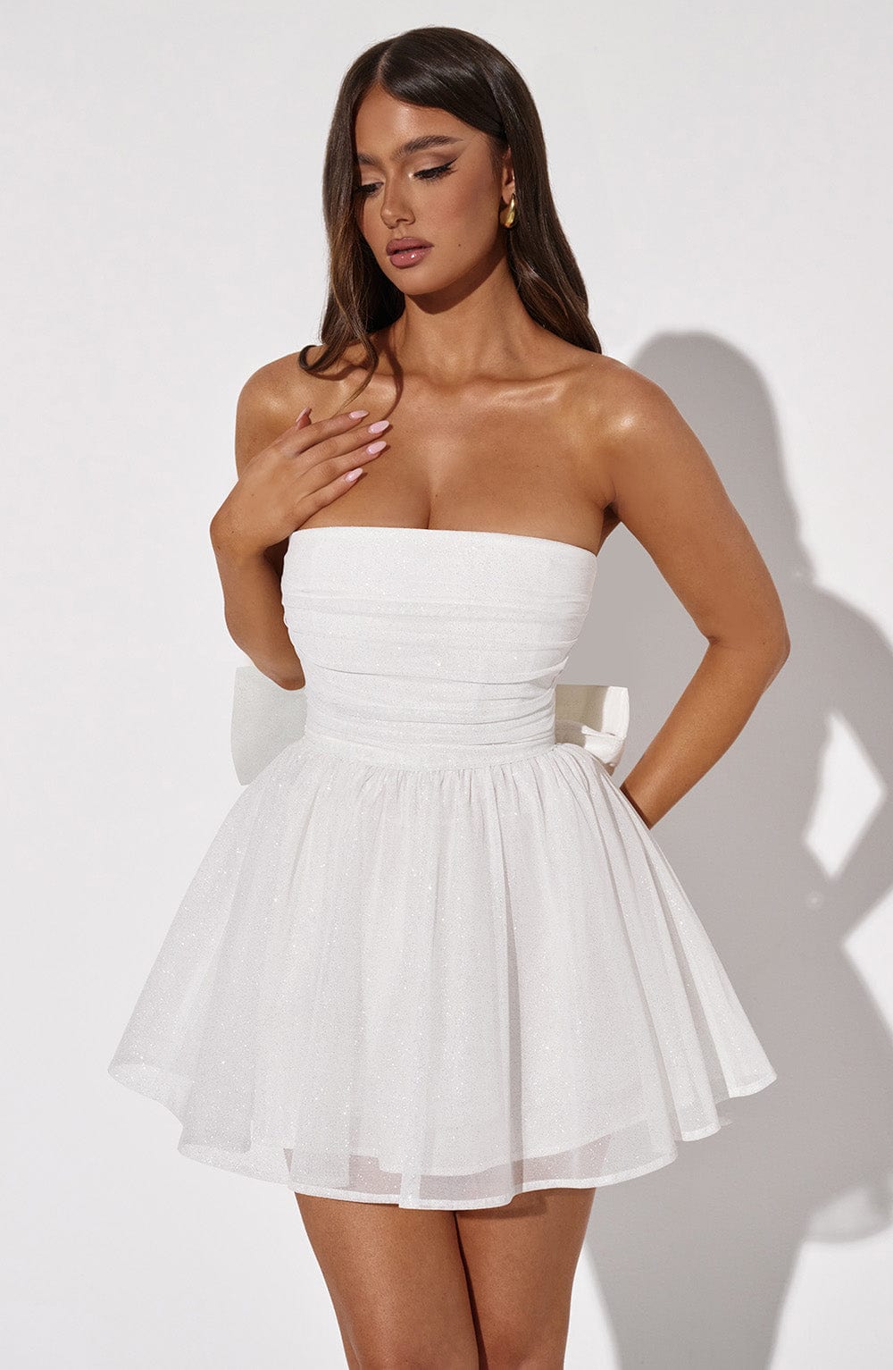 Katrina Mini Elbise - Fildişi Parıltılı