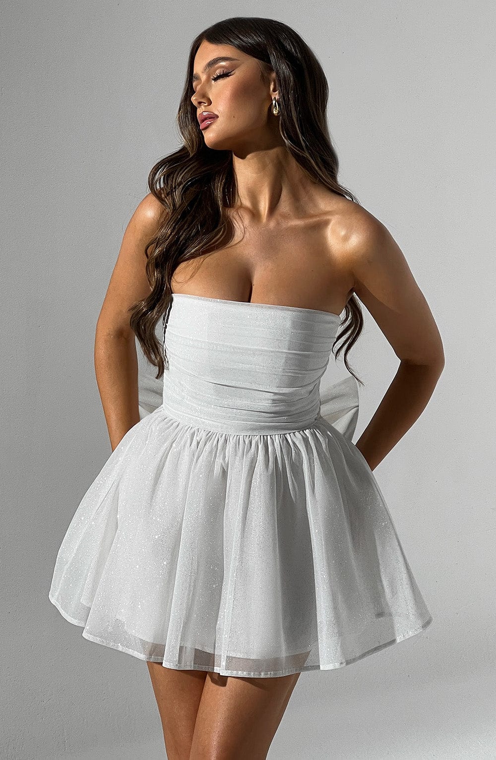Katrina Mini Elbise - Fildişi Parıltılı
