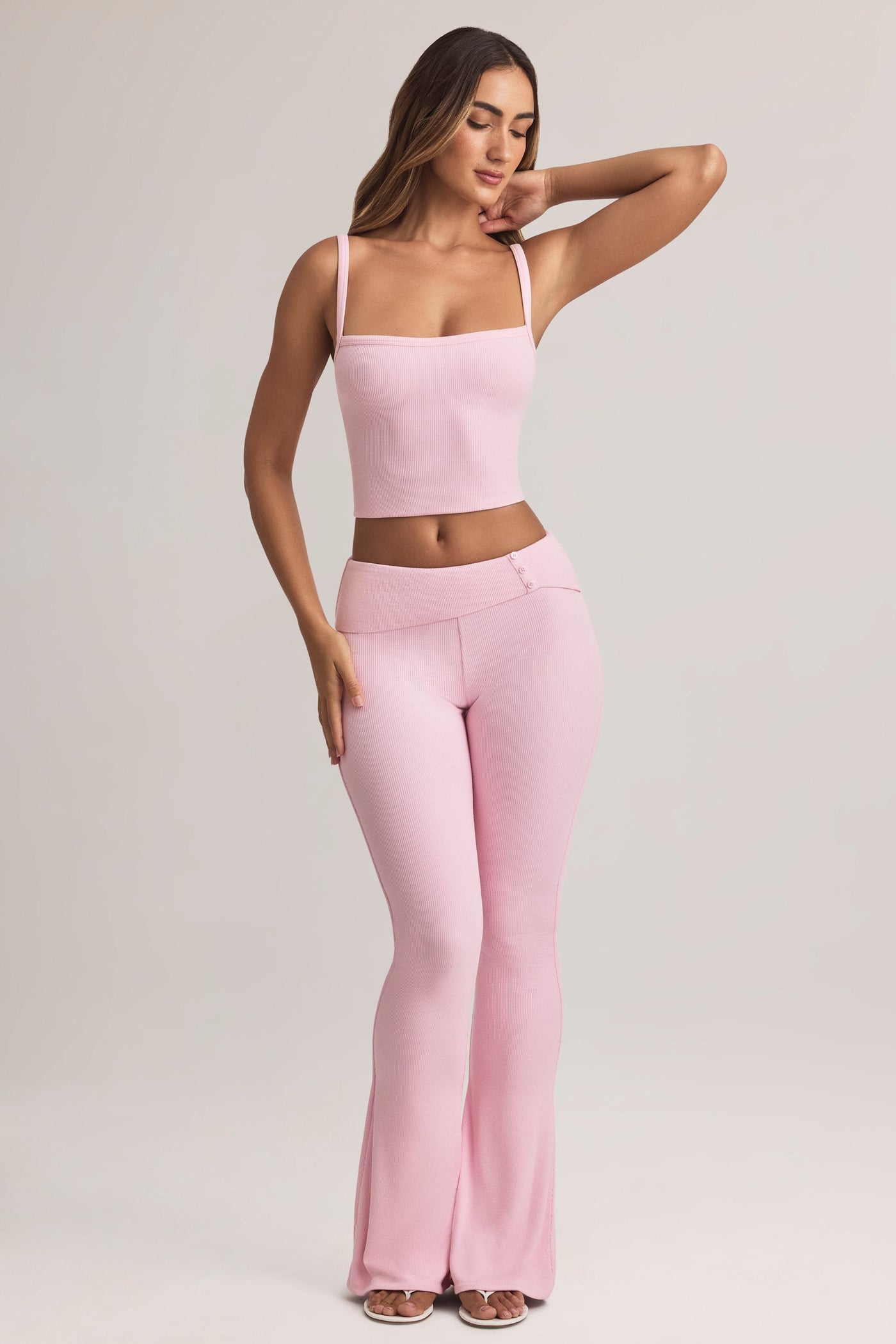 Pastel Pembe Modal Kare Yakalı Askılı Bluz