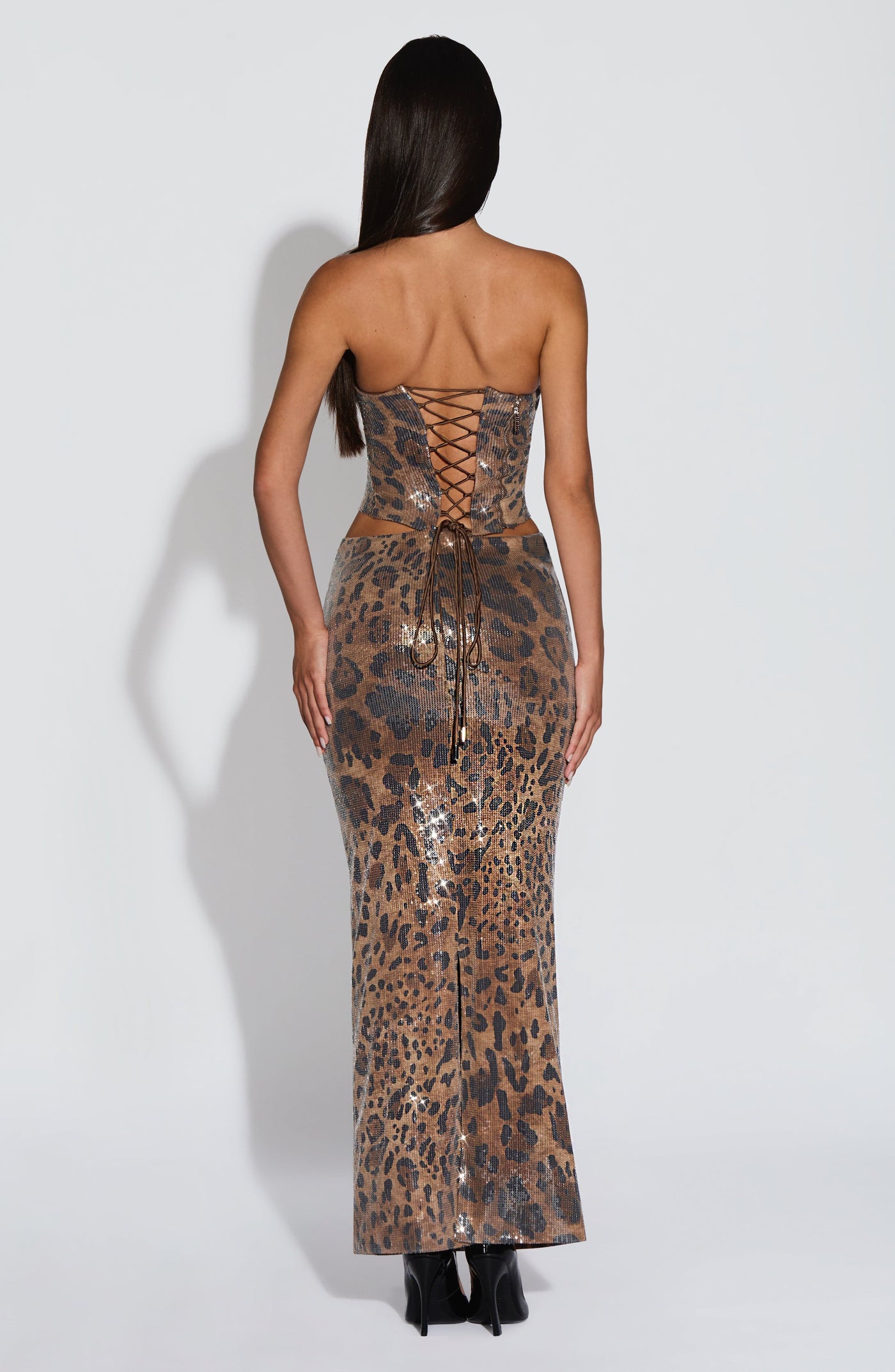 Leola Maxi Etek - Payetli Leopar Desenli