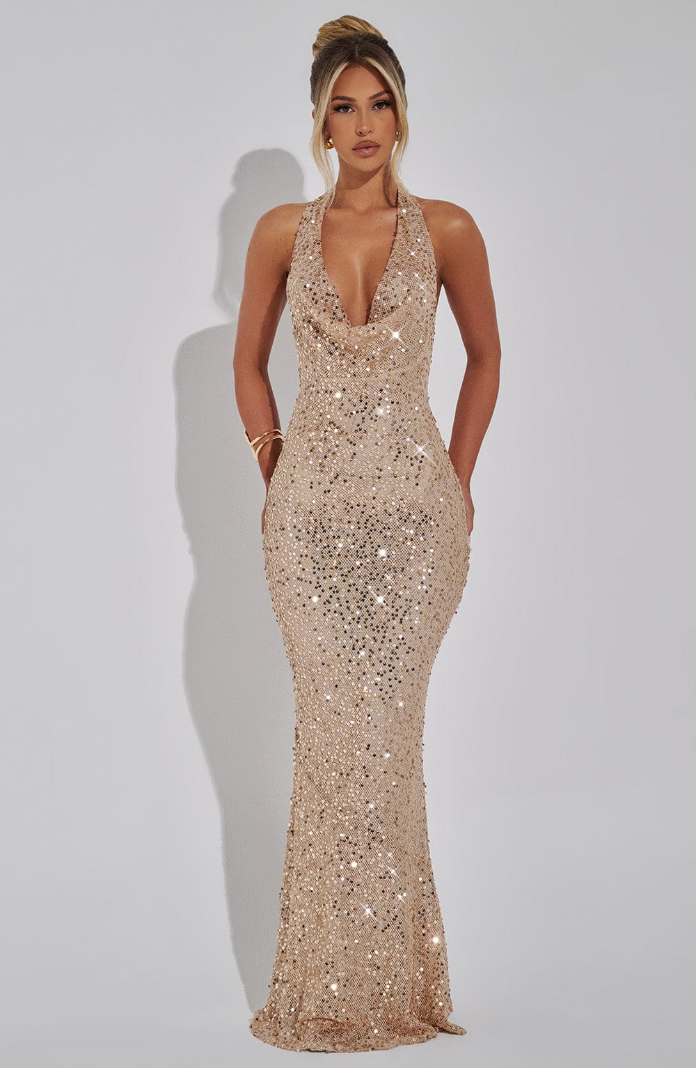 Lorena Maxi Elbise - Altın Detaylı
