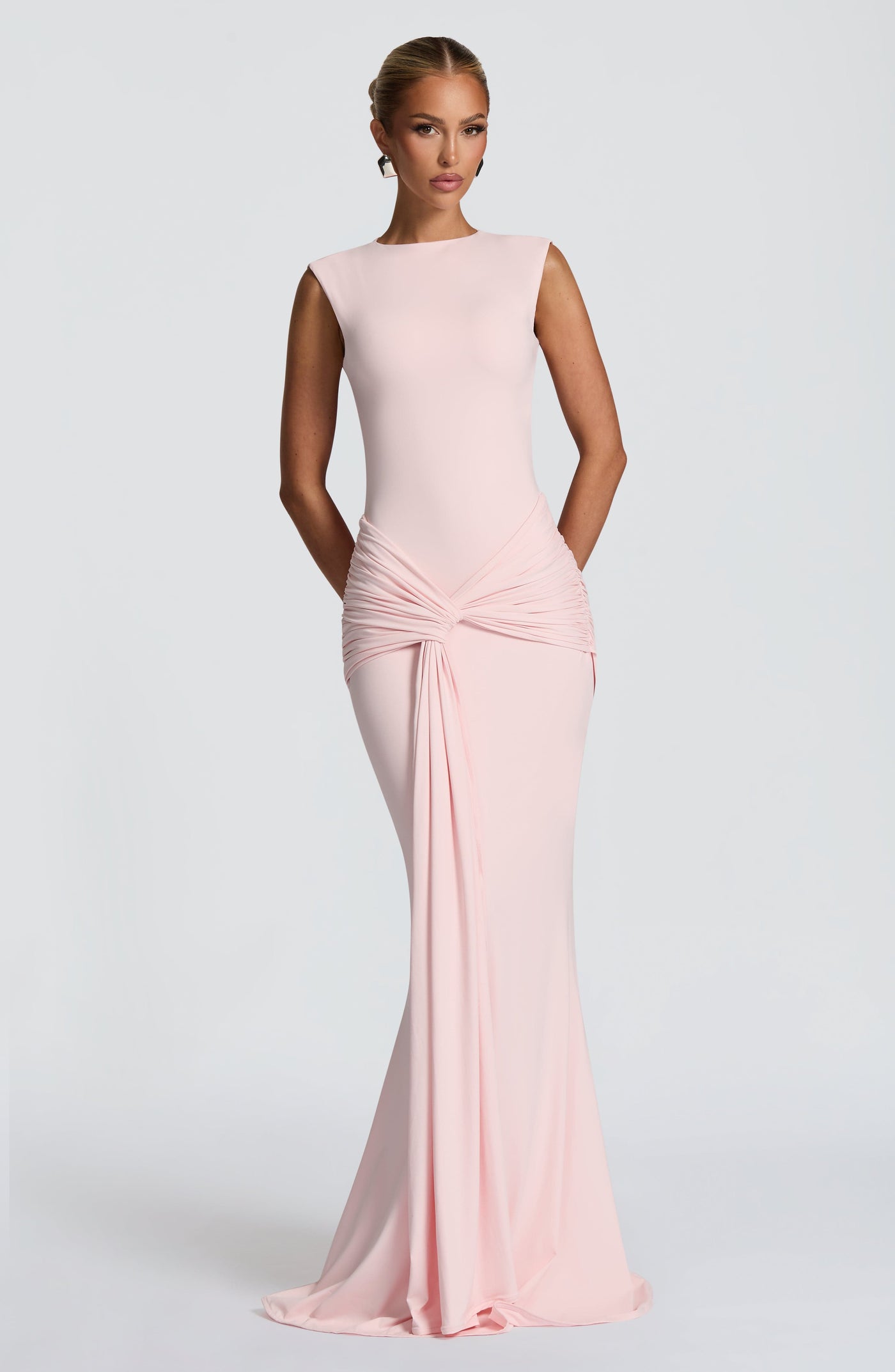 Lorenza Maxi Elbise - Pudra Pembesi