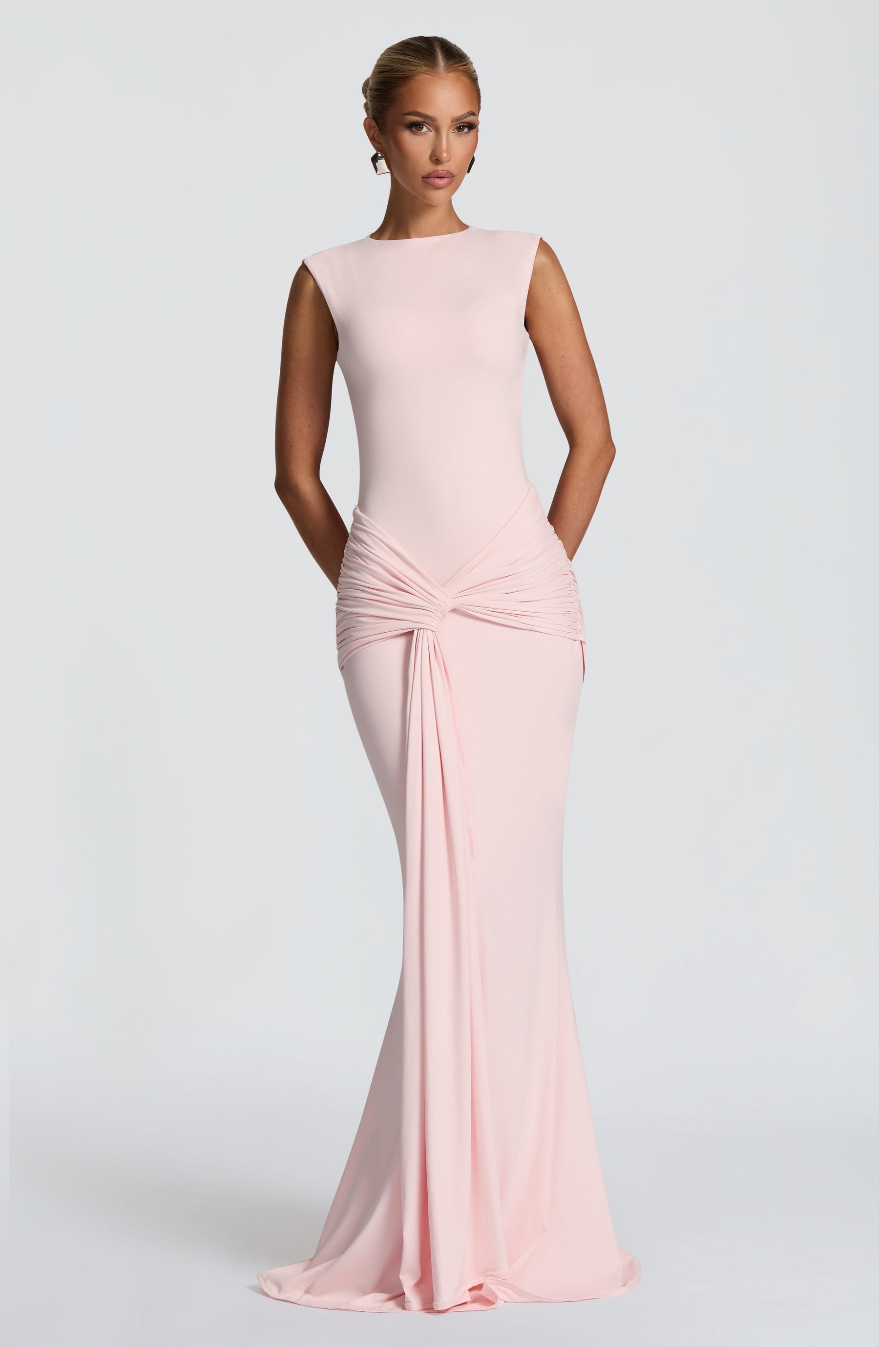 Lorenza Maxi Elbise - Pudra Pembesi