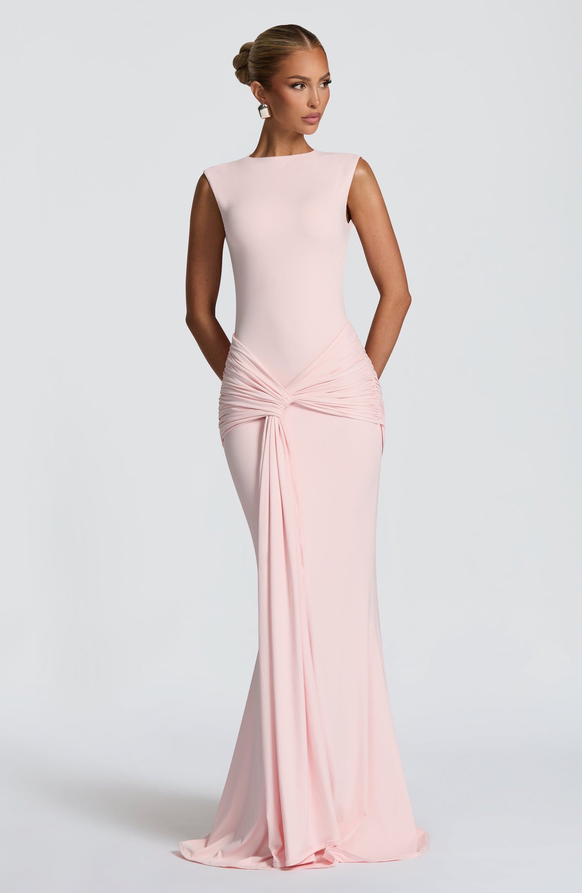 Lorenza Maxi Elbise - Pudra Pembesi