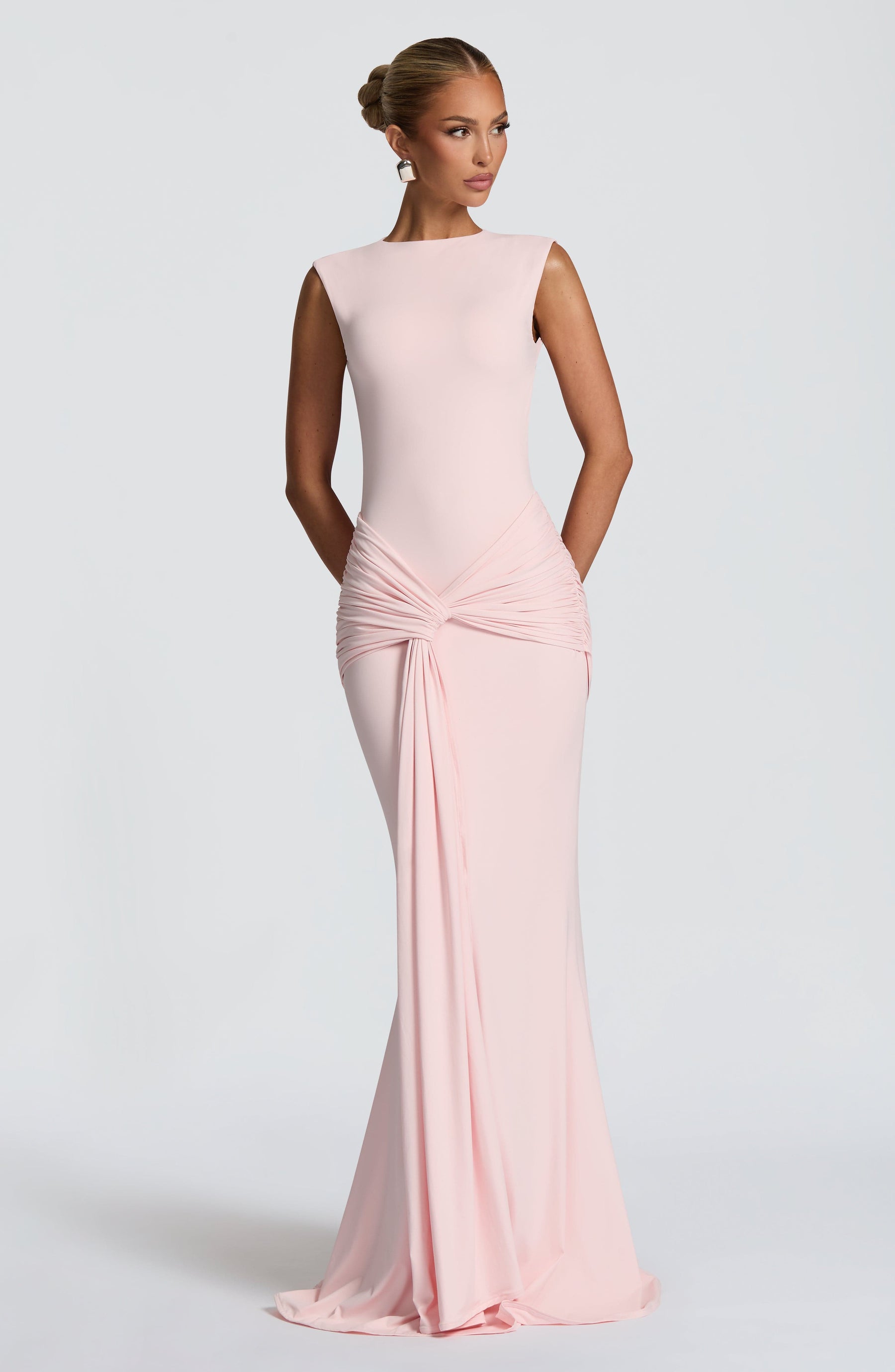 Lorenza Maxi Elbise - Pudra Pembesi