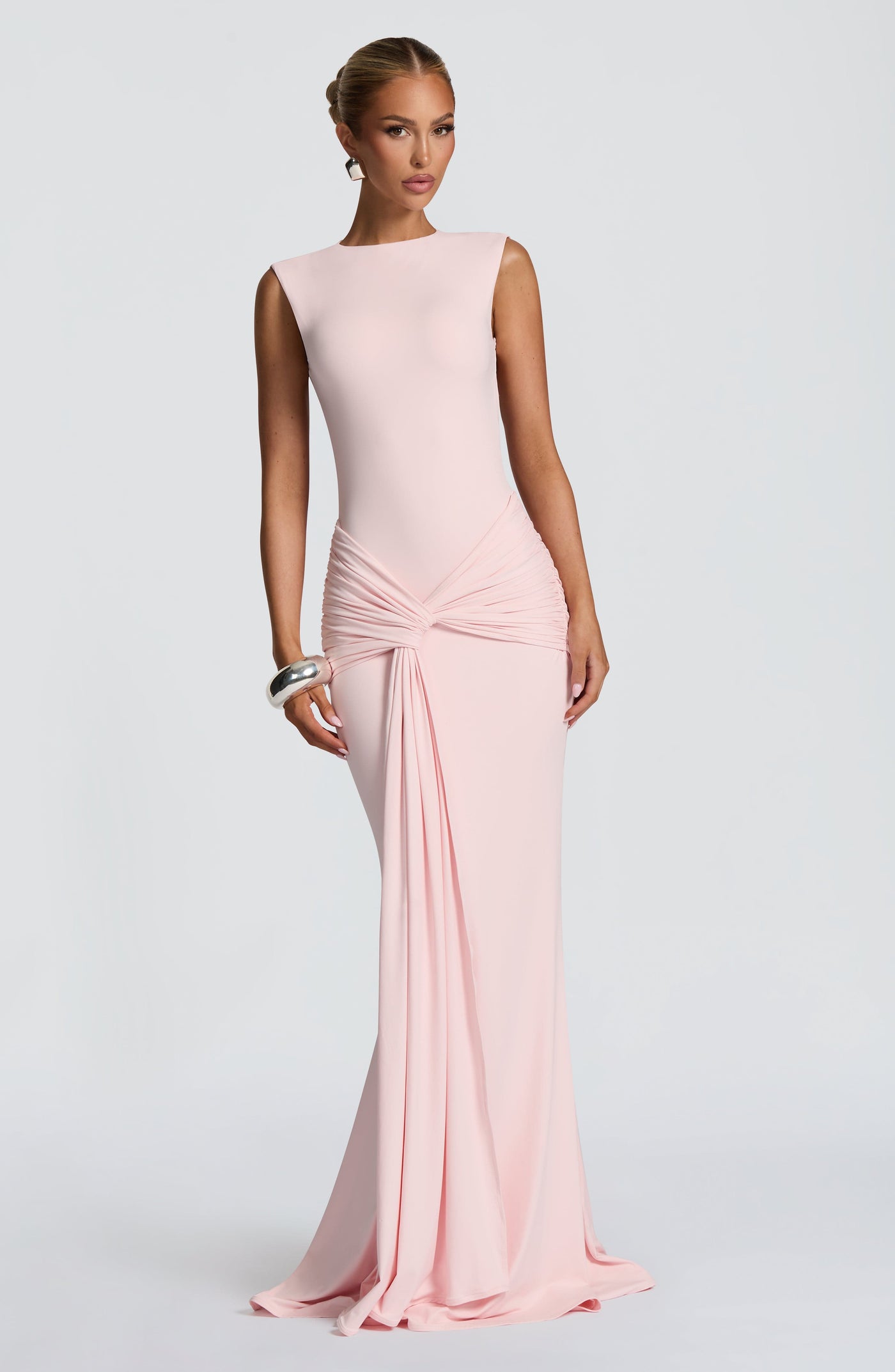 Lorenza Maxi Elbise - Pudra Pembesi