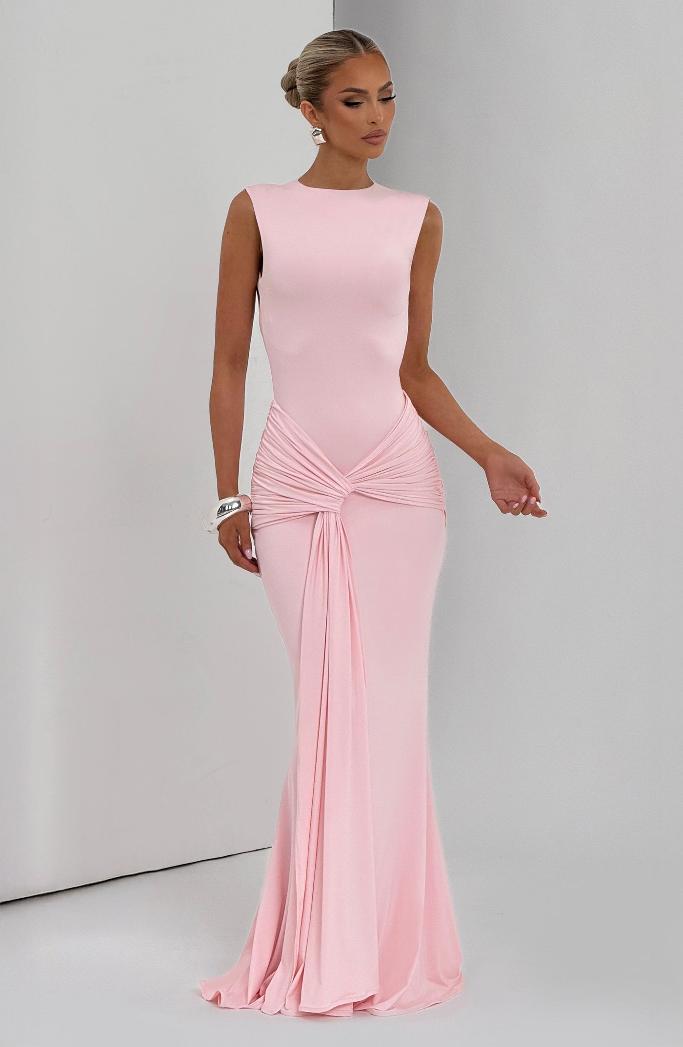 Lorenza Maxi Elbise - Pudra Pembesi
