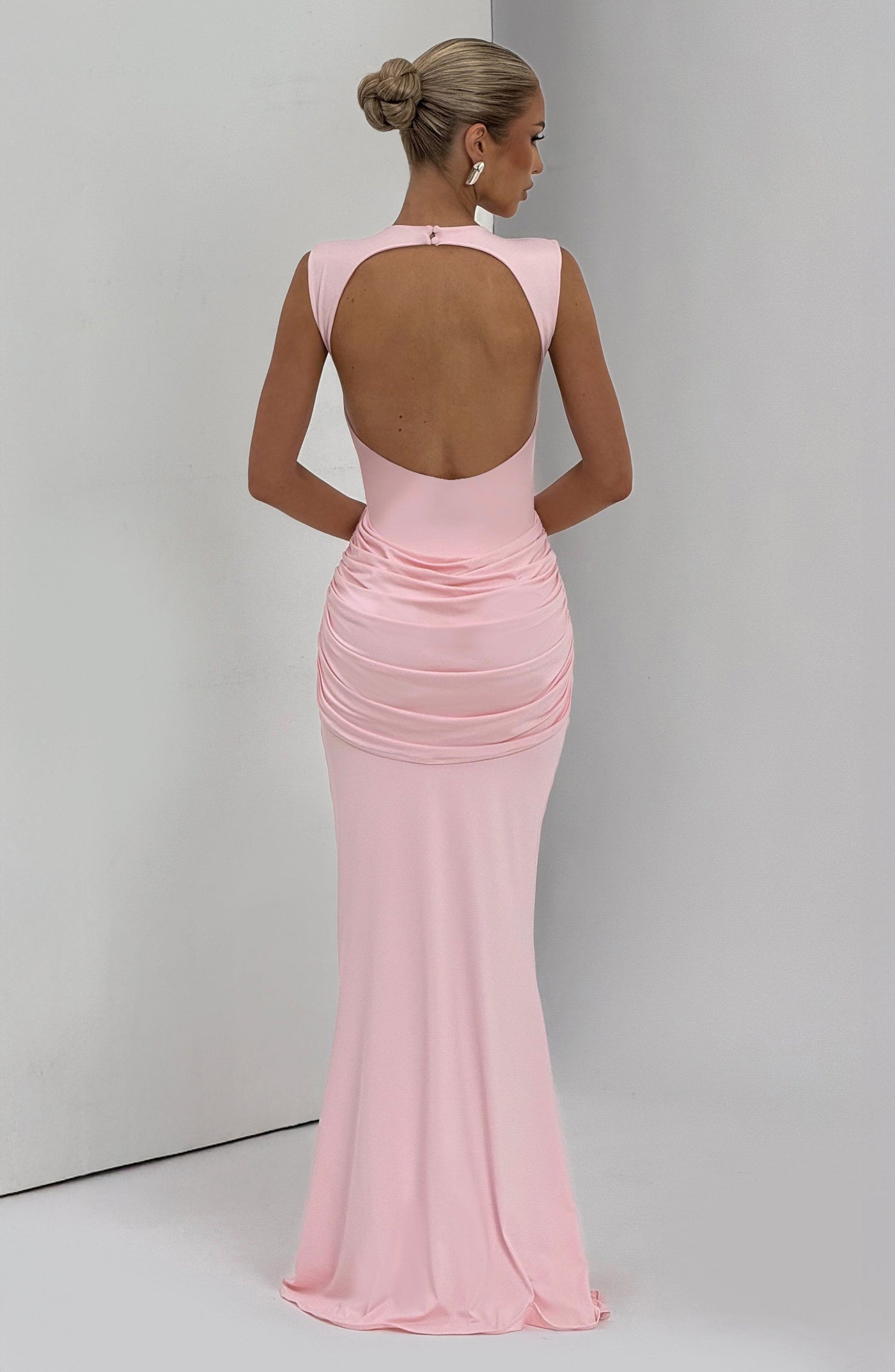 Lorenza Maxi Elbise - Pudra Pembesi