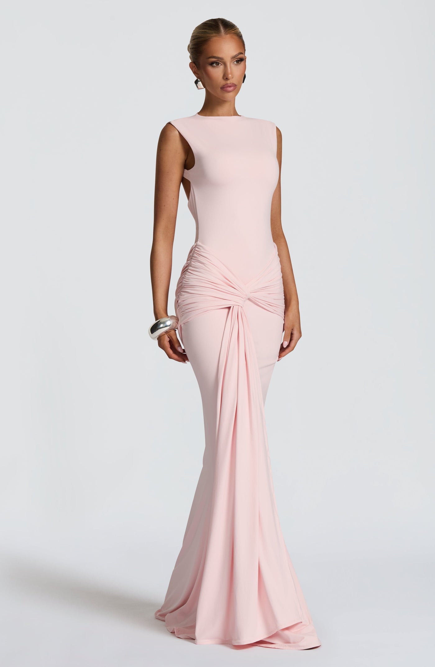 Lorenza Maxi Elbise - Pudra Pembesi