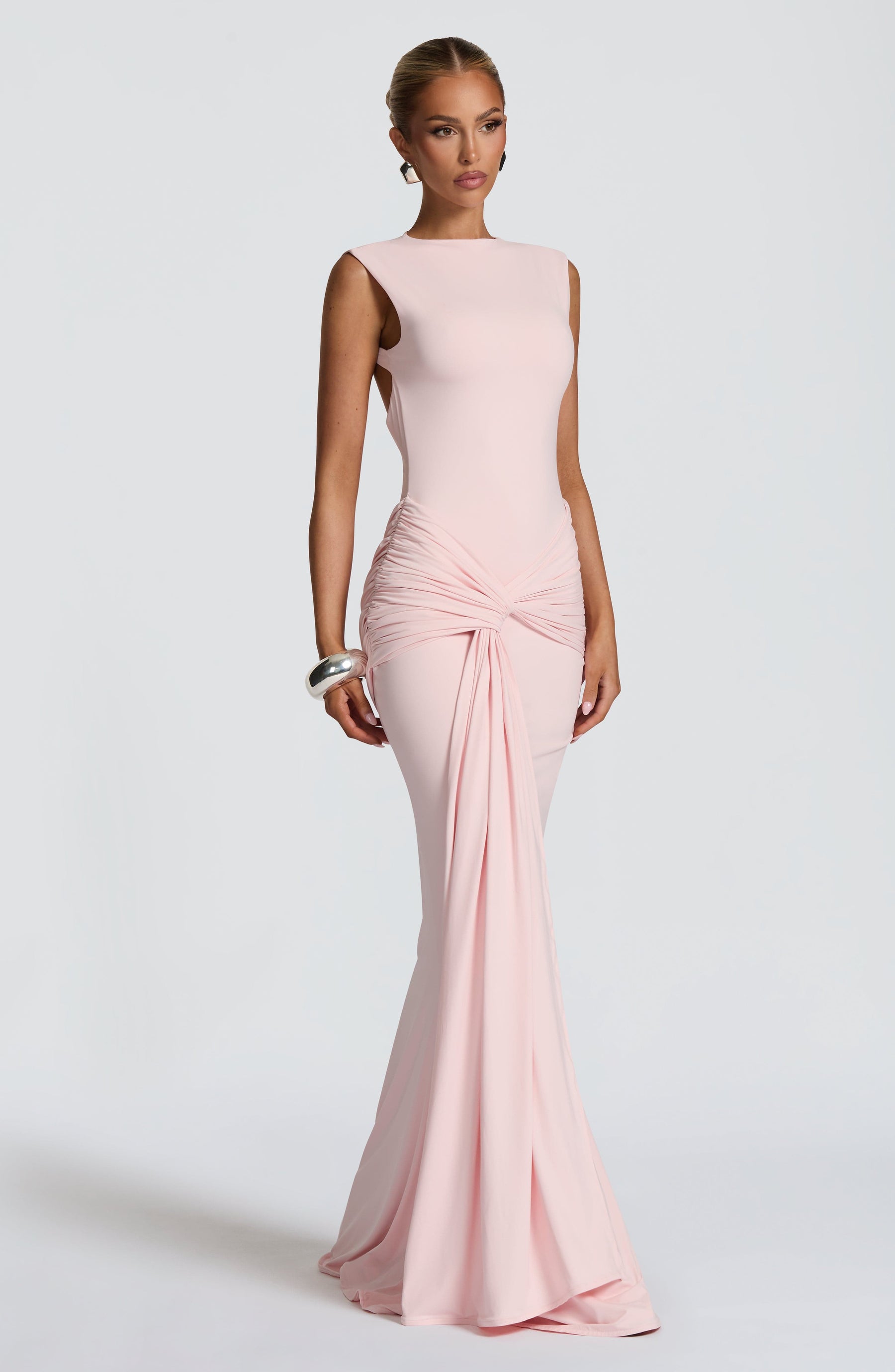 Lorenza Maxi Elbise - Pudra Pembesi