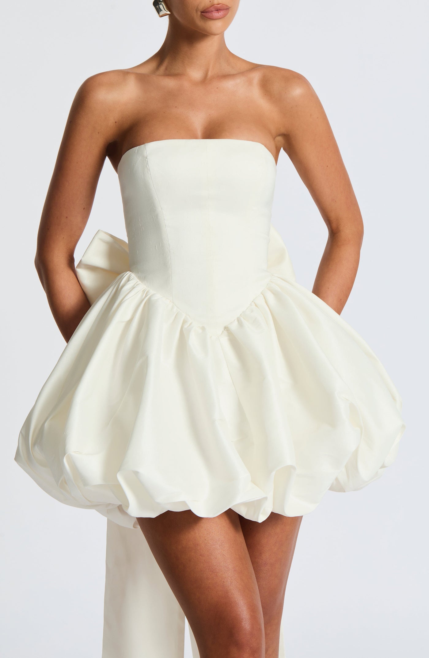 Lotus Mini Elbise - Fildişi