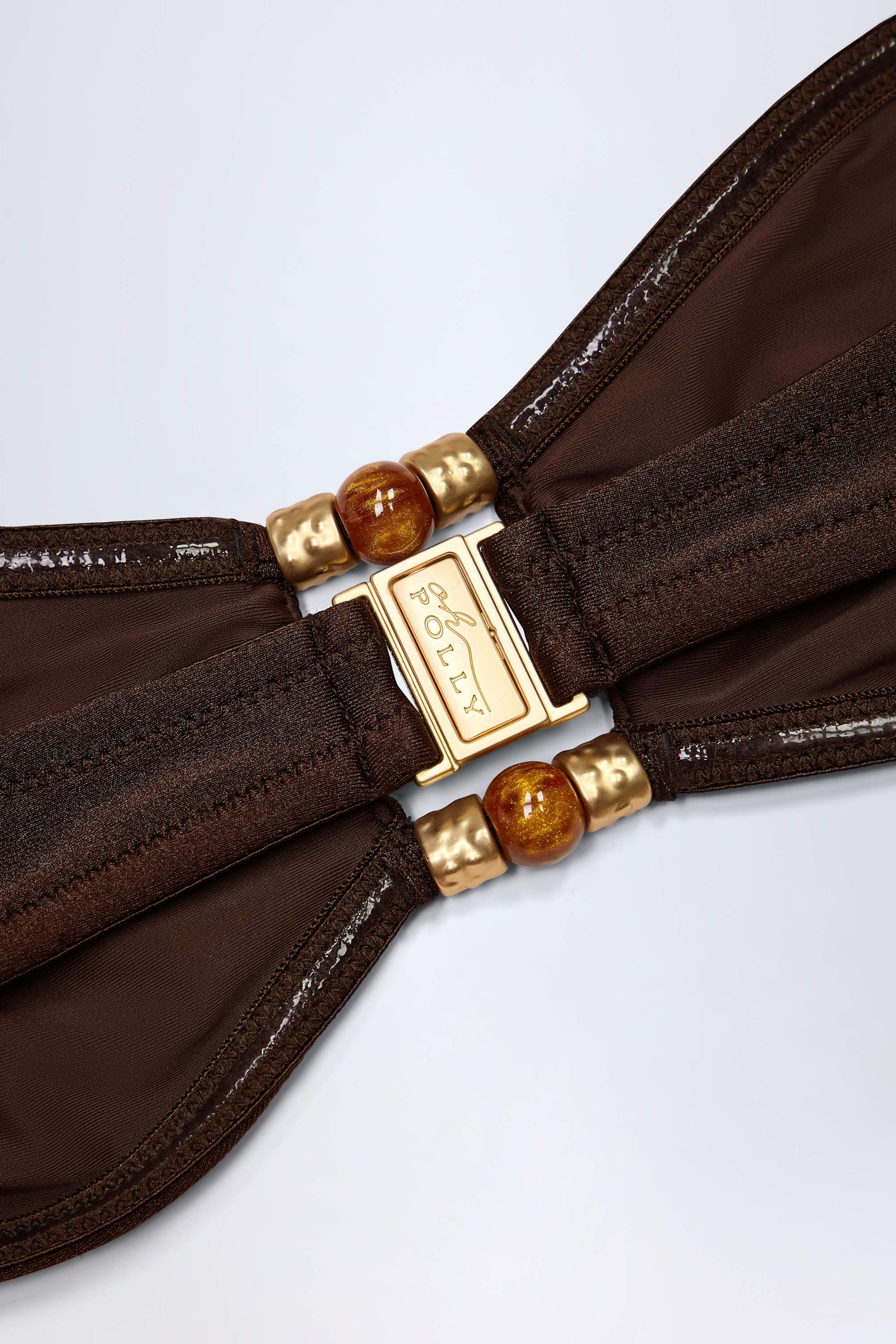 Boncuk İşlemeli Bandeau Bikini Üstü, Bitter Çikolata Rengi.