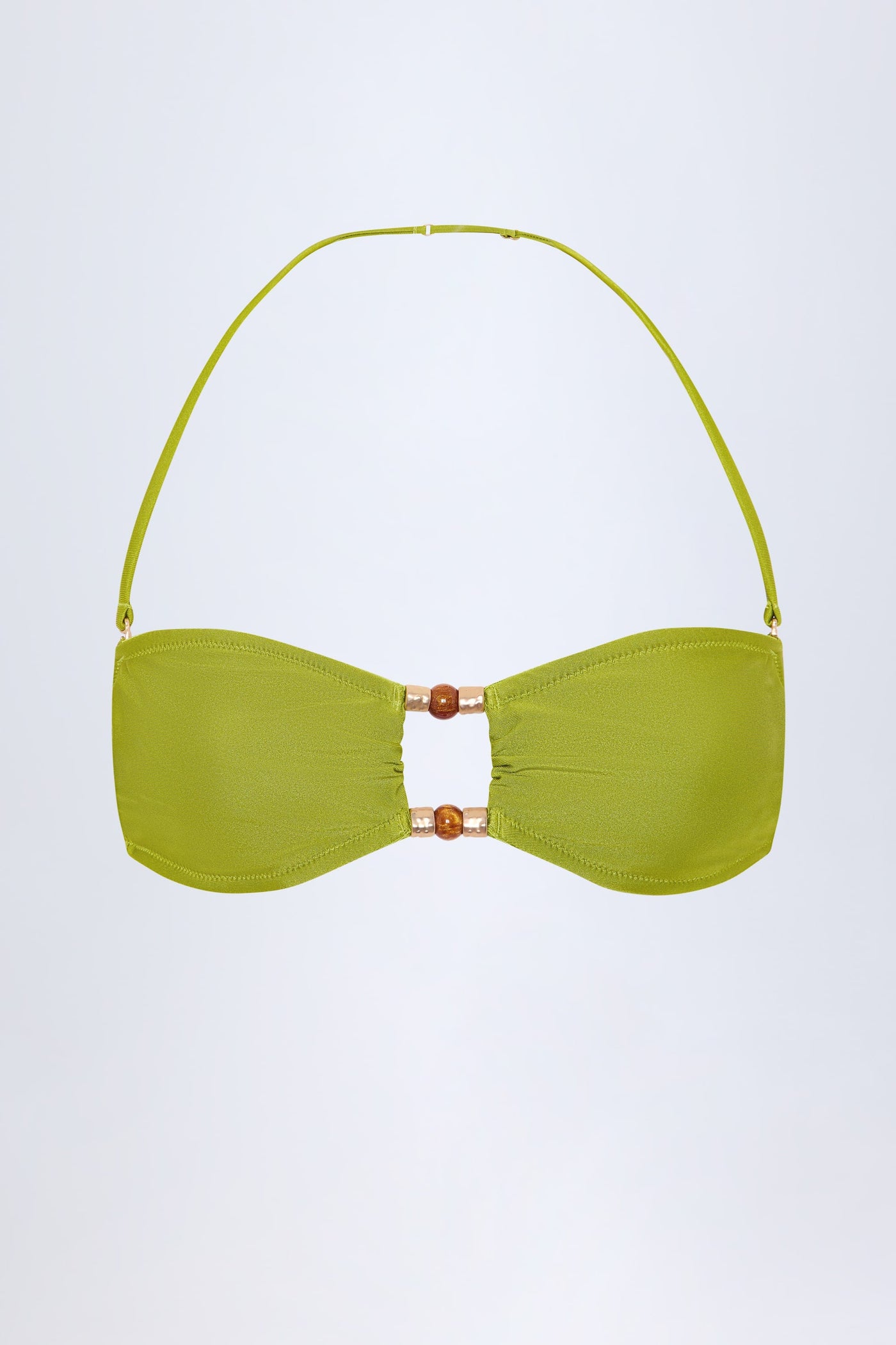 Zeytin Yeşili Renkte Boncuk İşlemeli Bandeau Bikini Üstü