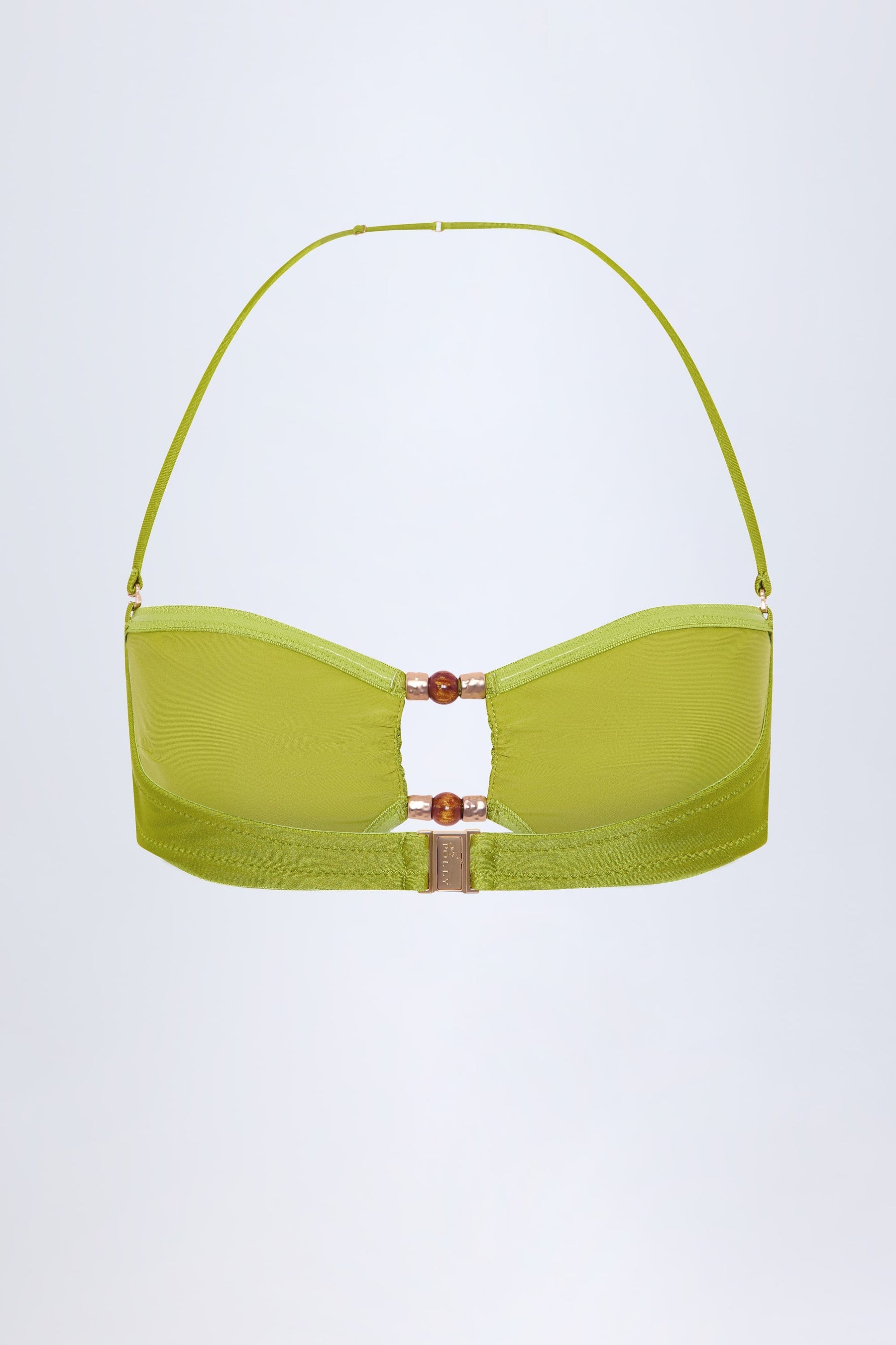 Zeytin Yeşili Renkte Boncuk İşlemeli Bandeau Bikini Üstü