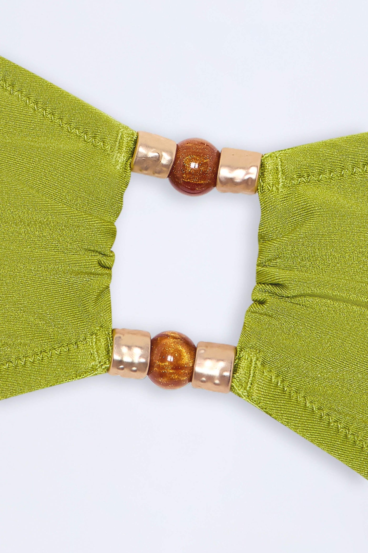Zeytin Yeşili Renkte Boncuk İşlemeli Bandeau Bikini Üstü