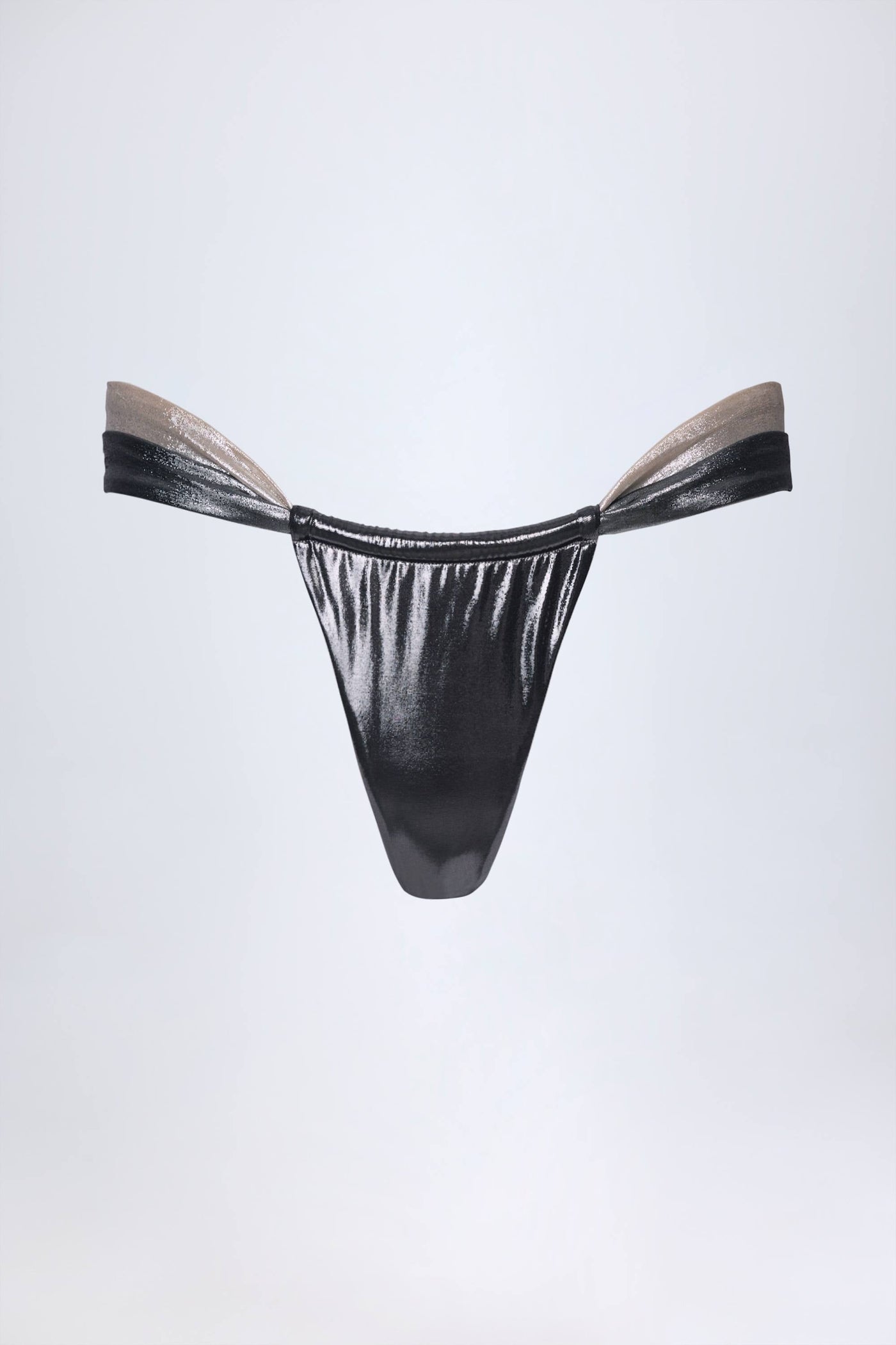 Gümüş Krom Renkli Büzgülü Tanga Bikini Altı