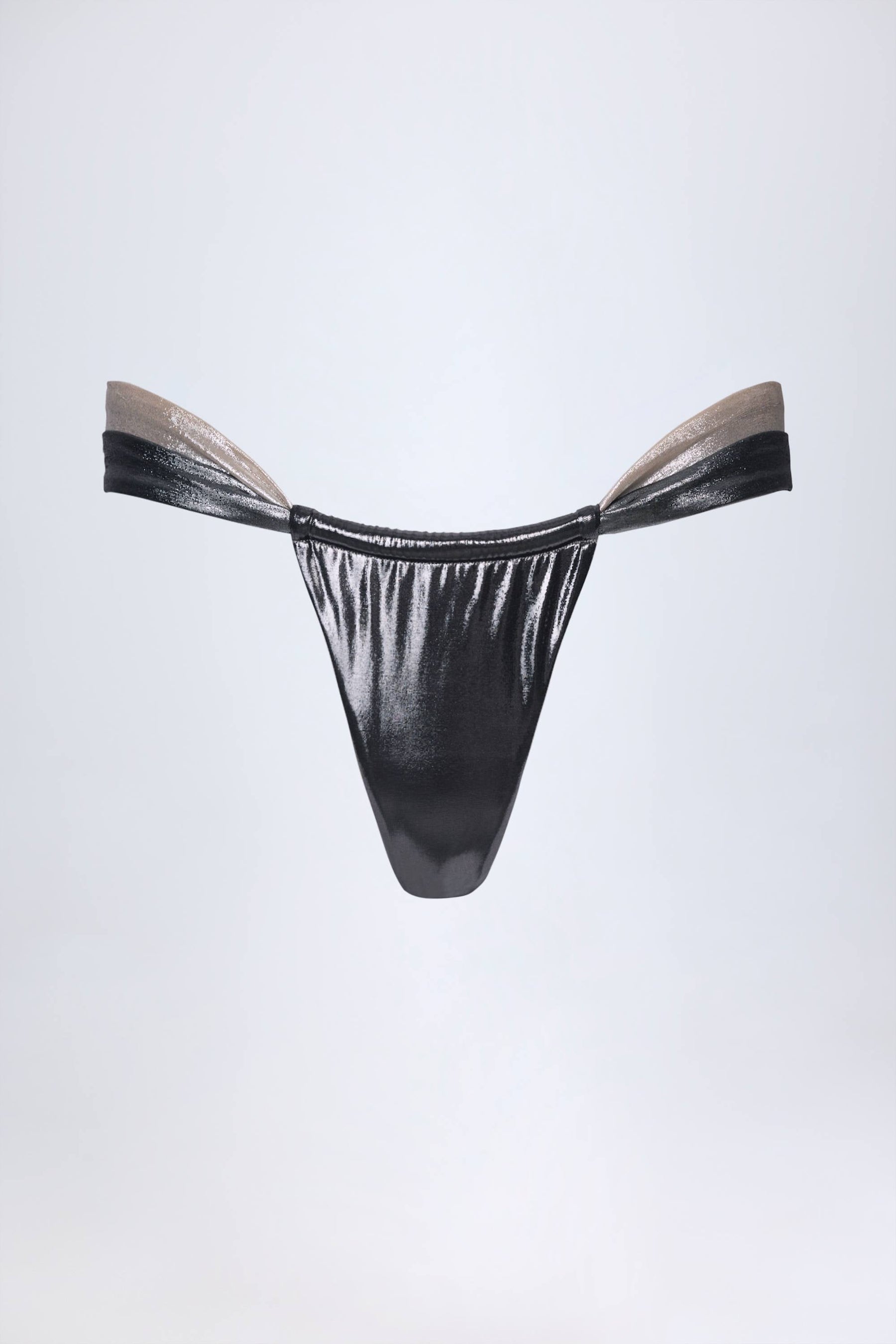 Gümüş Krom Renkli Büzgülü Tanga Bikini Altı