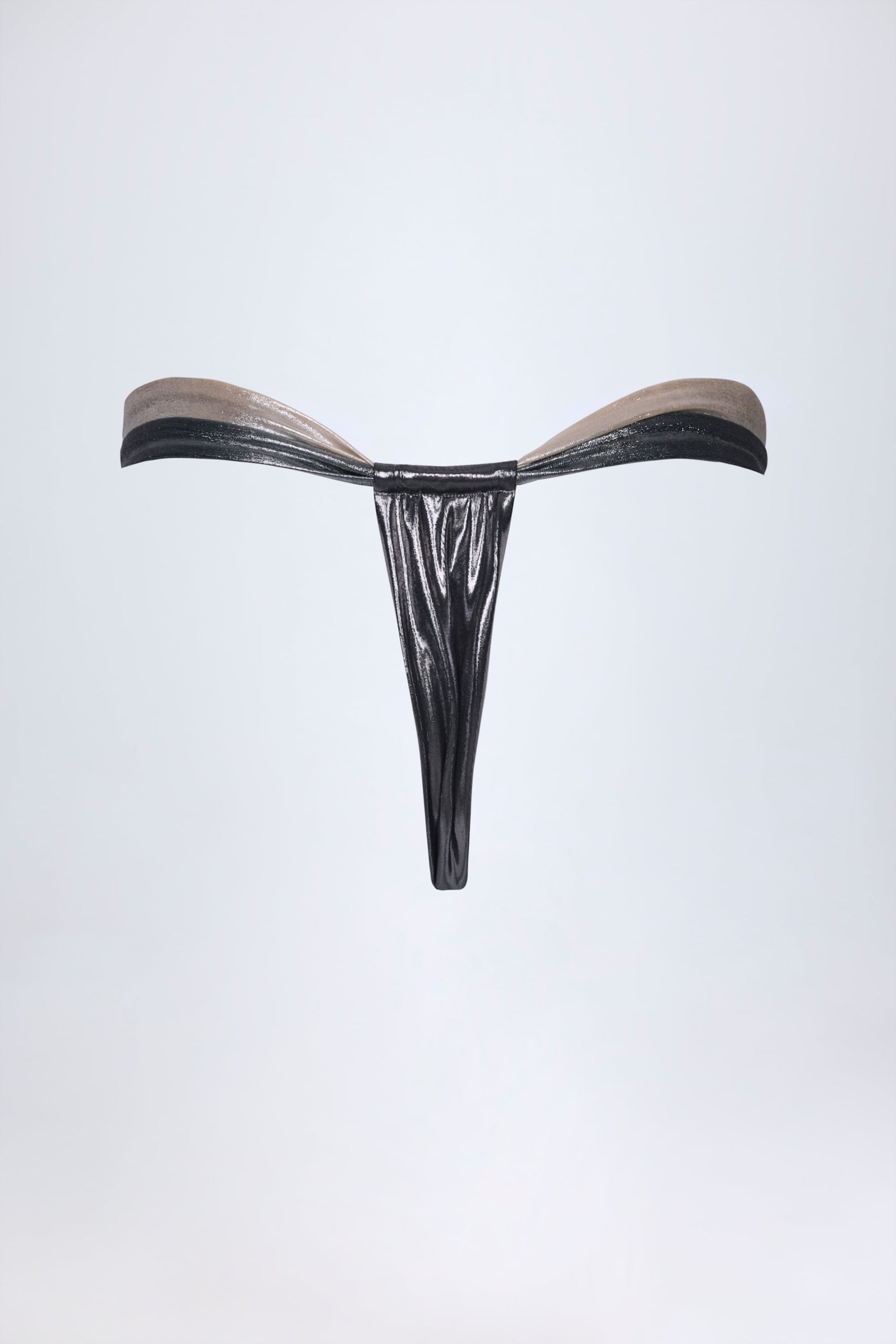 Gümüş Krom Renkli Büzgülü Tanga Bikini Altı