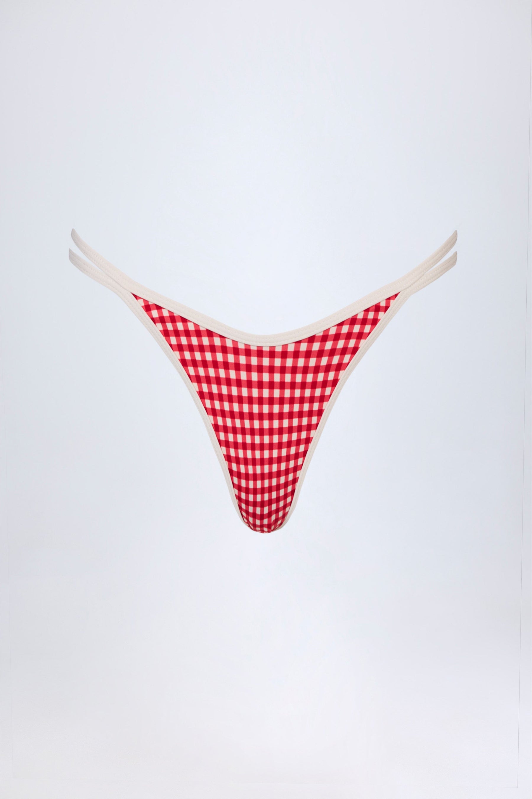 Kırmızı Ekose Desenli Çift Askılı Cesur Bikini Altı