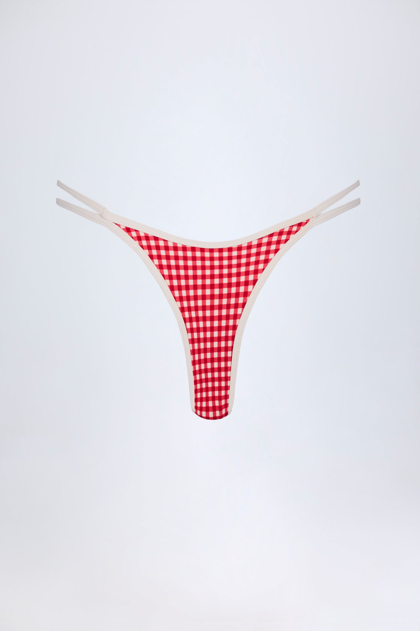 Kırmızı Ekose Desenli Çift Askılı Cesur Bikini Altı