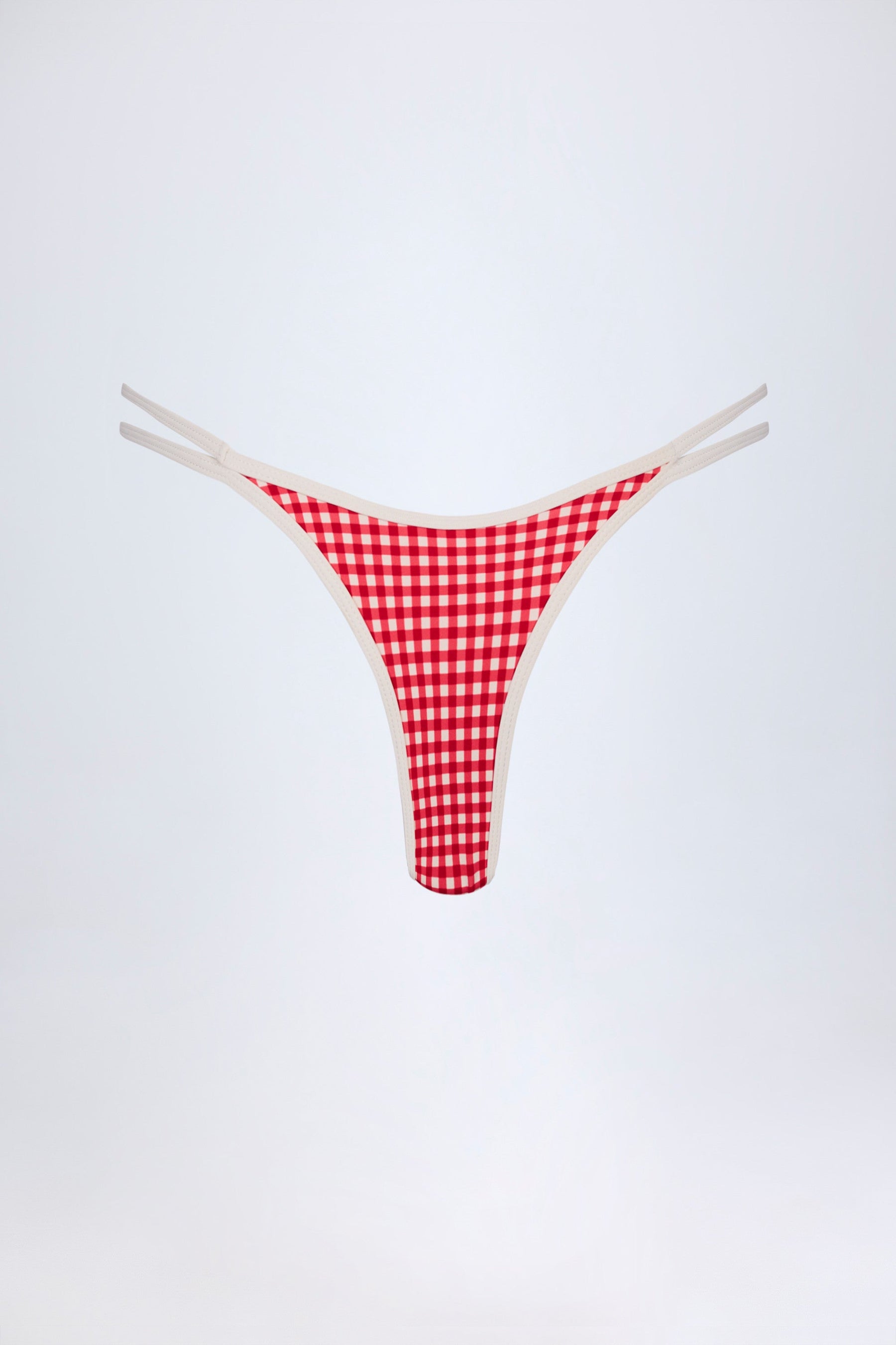Kırmızı Ekose Desenli Çift Askılı Cesur Bikini Altı