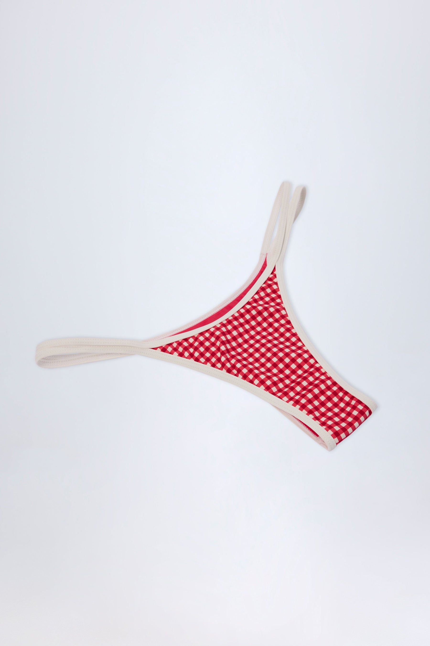 Kırmızı Ekose Desenli Çift Askılı Cesur Bikini Altı