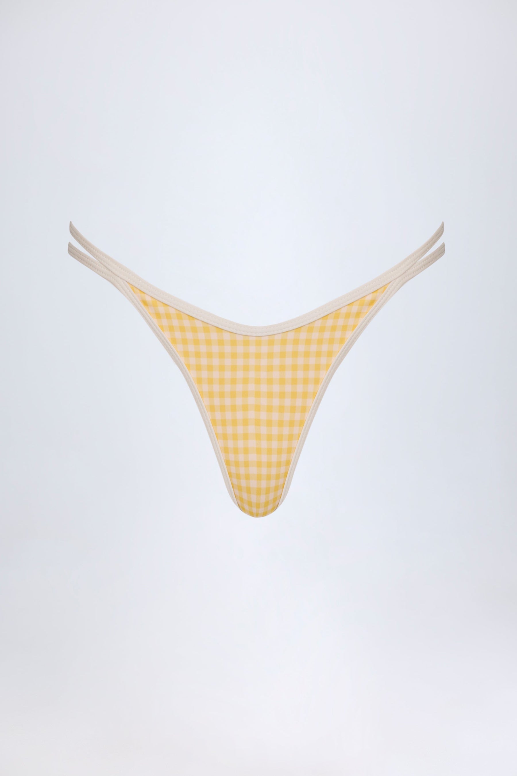 Sarı Ekose Desenli Çift Askılı Cesur Bikini Altı