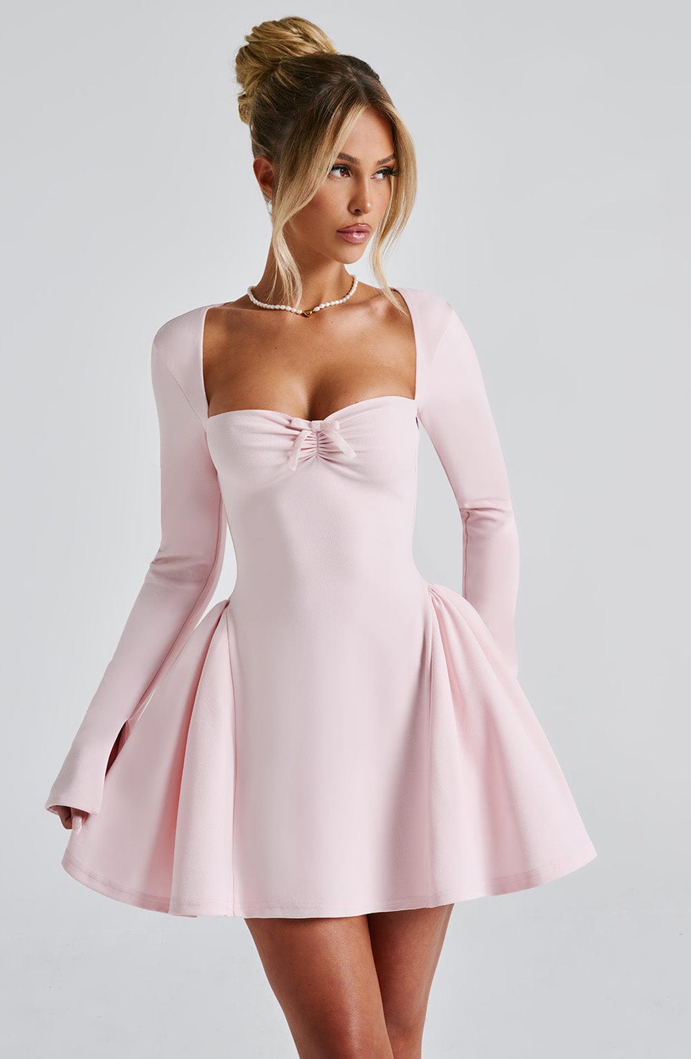 Megan Mini Elbise - Pudra Pembesi